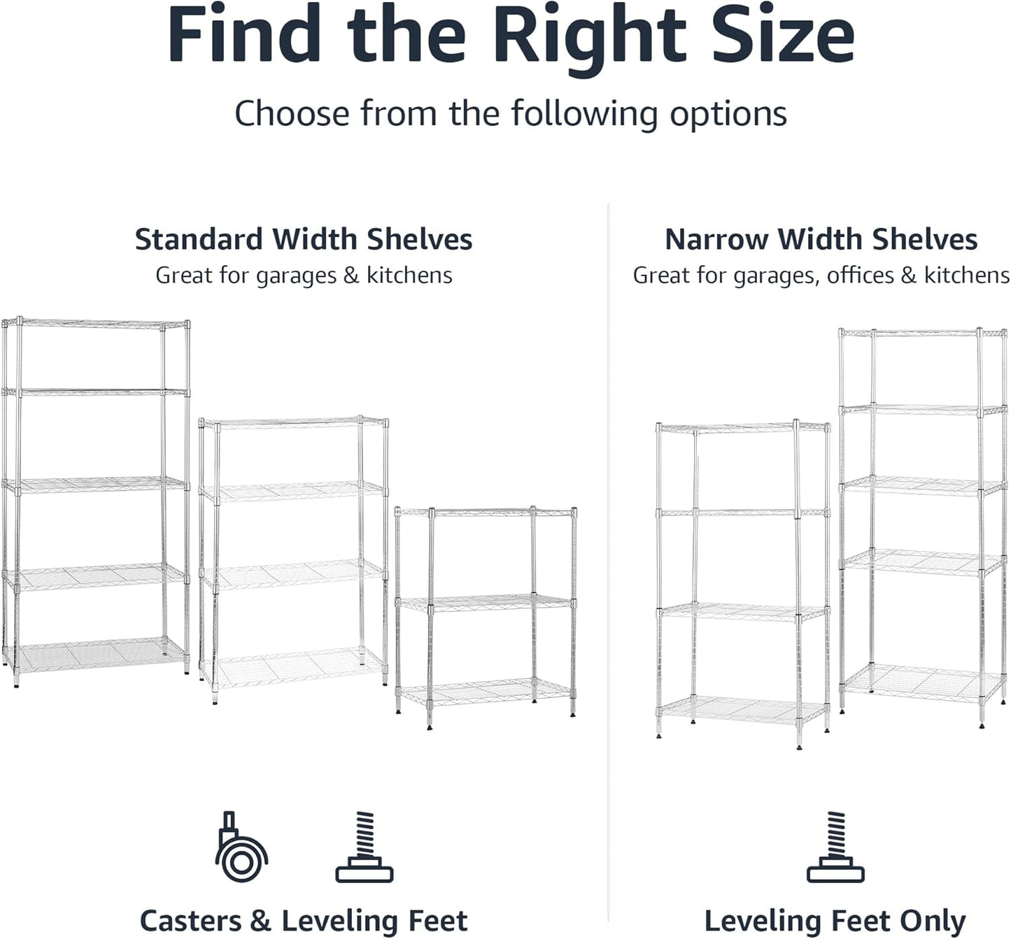 Amazon Basics 5-Shelf Adjustable Storage Shelving Unit for Garage, Steel Wire Rack, 200 Pound Loading Capacity per Shelf, 23.2" x 13.4" x 60", Chrome Finish