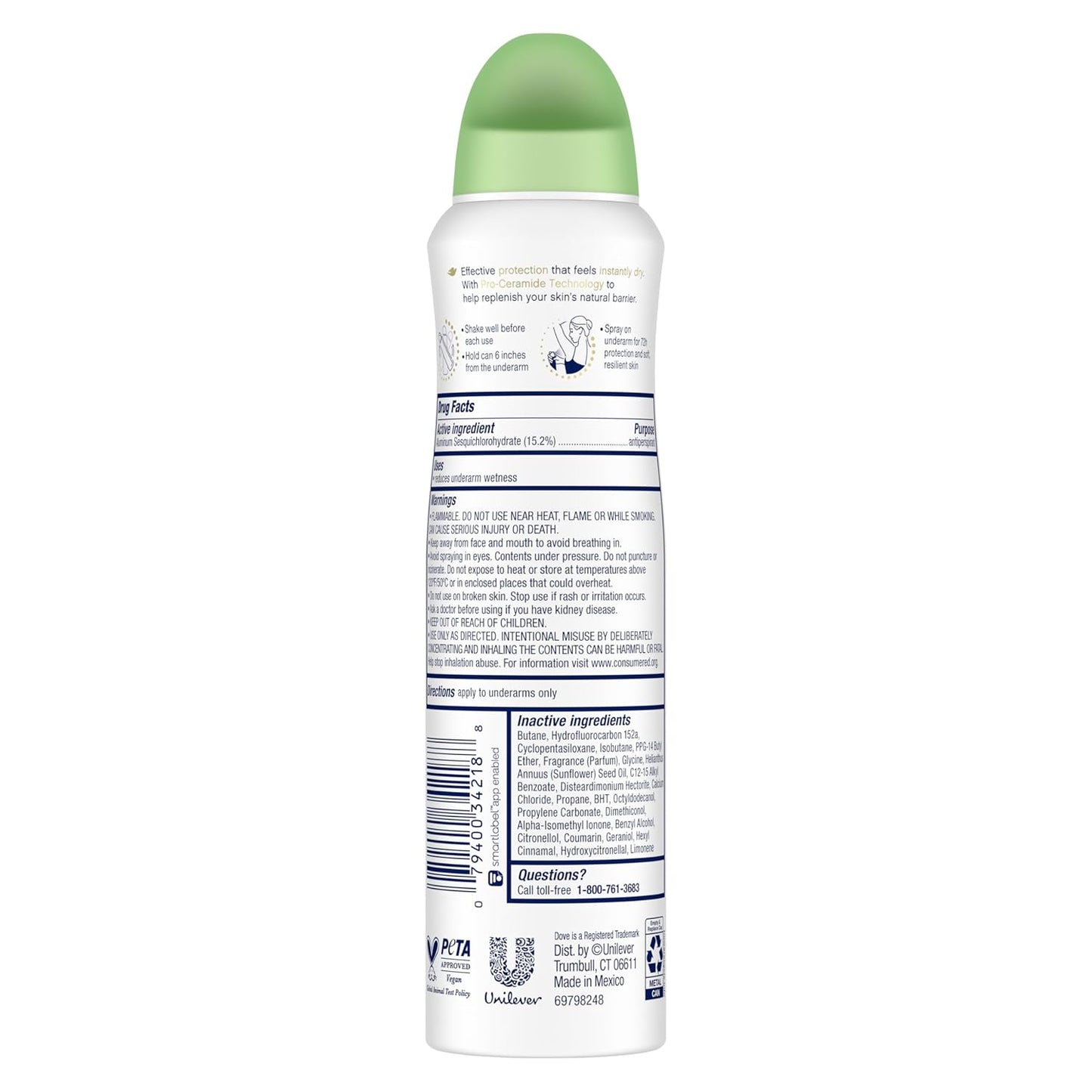 Dove Advanced Care Antiperspirant Deodorant Dry Spray Cool Essentials 4 Count Antiperspirant deodorant for helping your skin barrier repair after shaving With Pro Ceramide Technology 3.8 oz