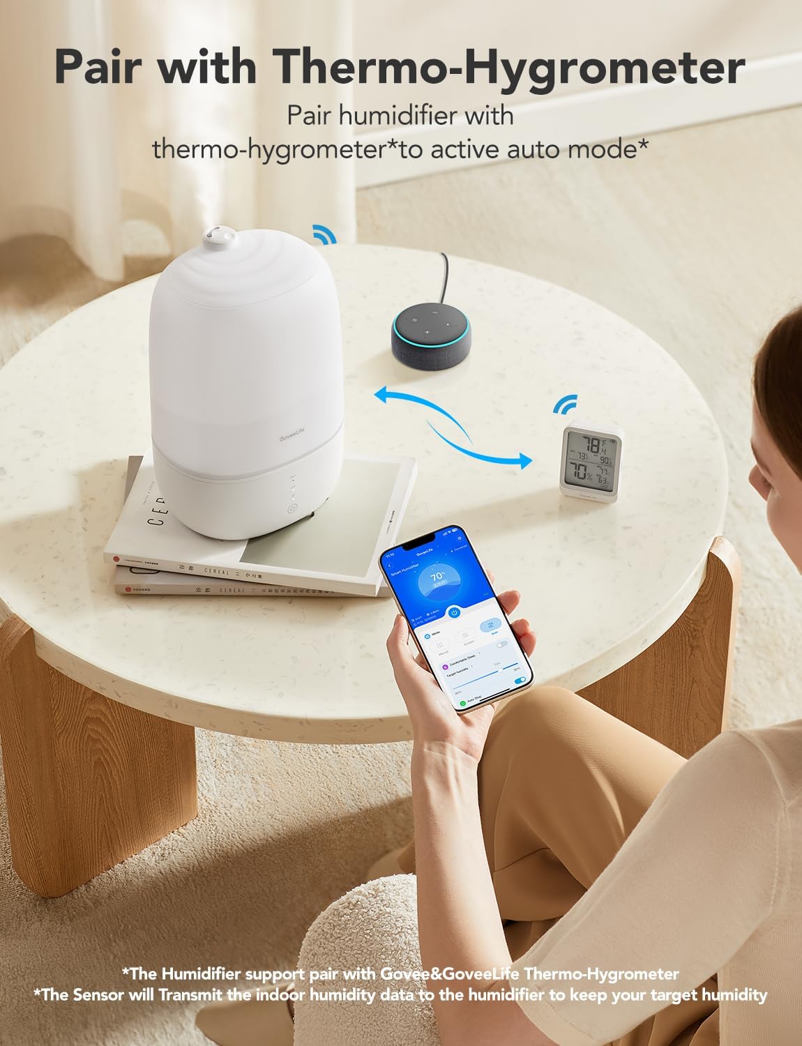 GoveeLife Smart Humidifiers for Bedroom, 3L Top Fill Cool Mist Humidifier, 24dB Quiet Runtime, Humidity Control, WiFi Air Humidifier with Night Light, for Baby, Plants, Home, Work with Alexa