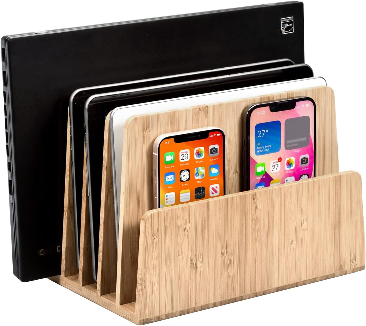 MobileVision Executive Dark Gray Device Organizer for Smartphones, Tablets and Laptops, 7 Slots with Extra Wide Slots for Laptops