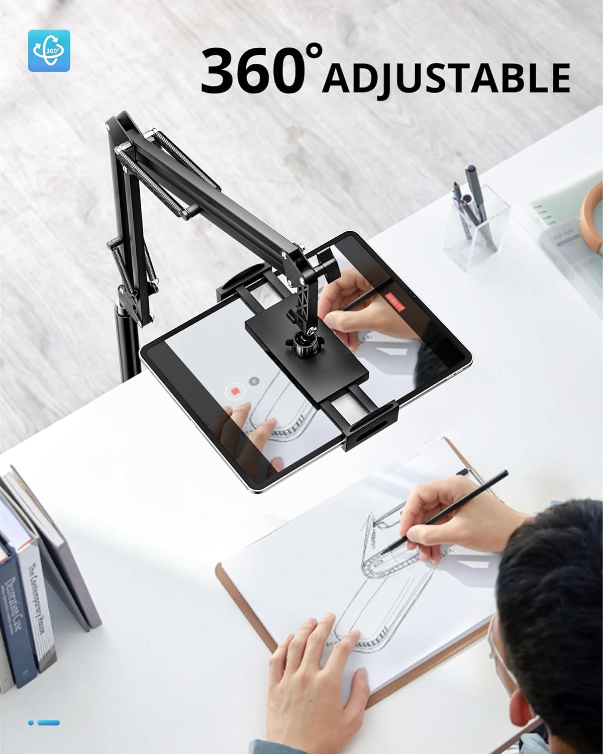 UBeesize Tablet Stand Holder for Bed & Floor, 9.7LB Heavy Duty Adjustable iPad Stand, 360° Swivel, Stretchable Arm, Compatible with iPad Pro Air Mini 12.9/9.7, Kindle, Cell Phones (4.9''-13'')