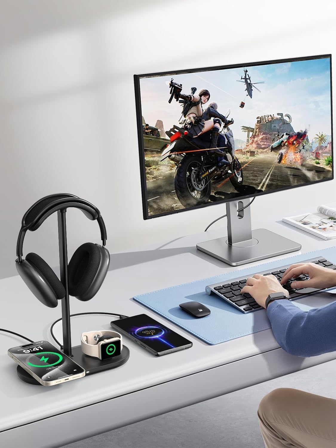 4 in 1 Headphone Stand, Airpod Max Charger Stand with 15W Wireless Charger