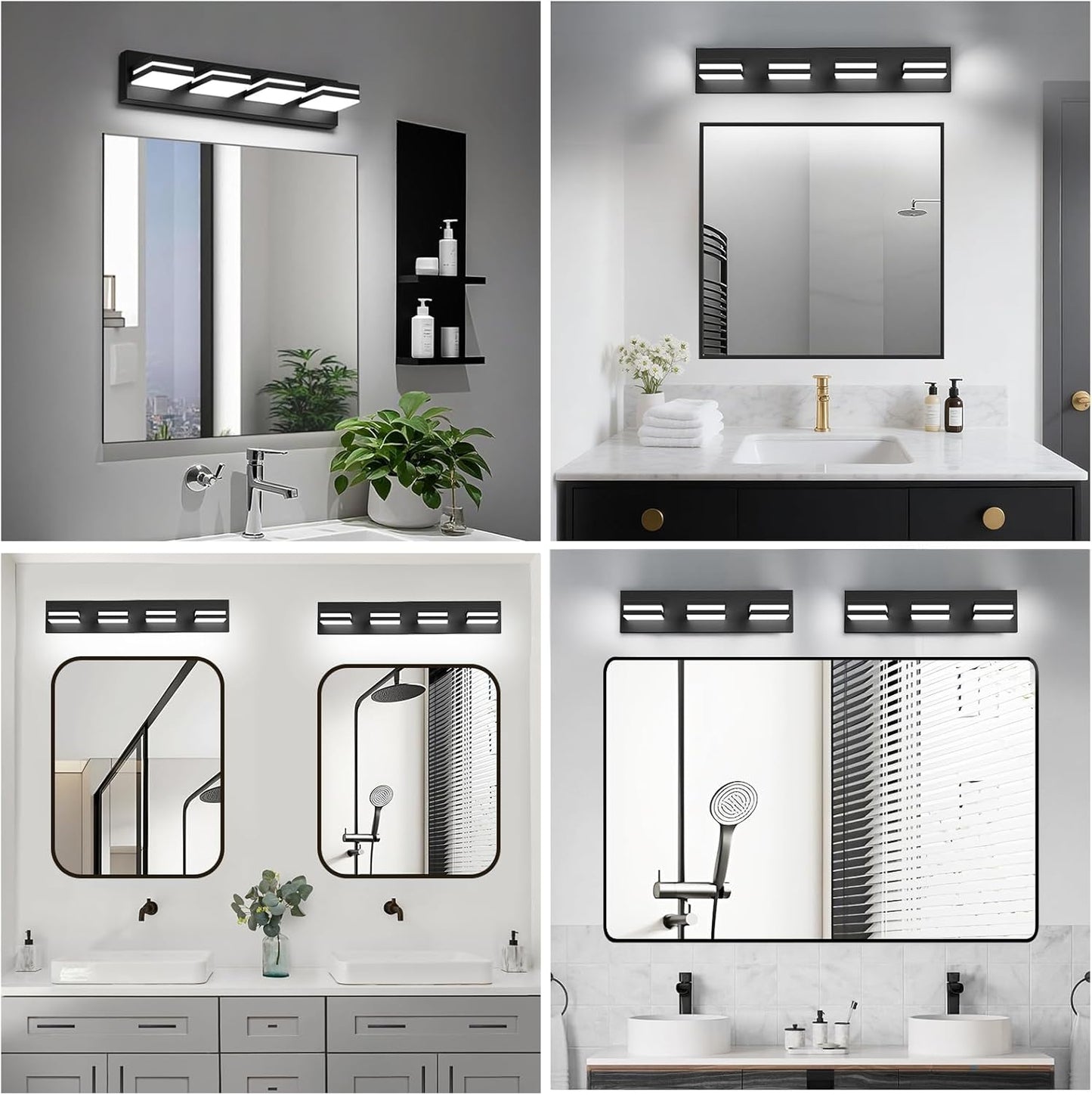 IZORRO LED Modern Bathroom Lights Fixtures(4-Light,Dimmable,360°Rotate),Matte Black Acrylic Wall Lighting,Vanity Lights for Bathroom Over Mirror - 6000k 24In （No Assembly Required）