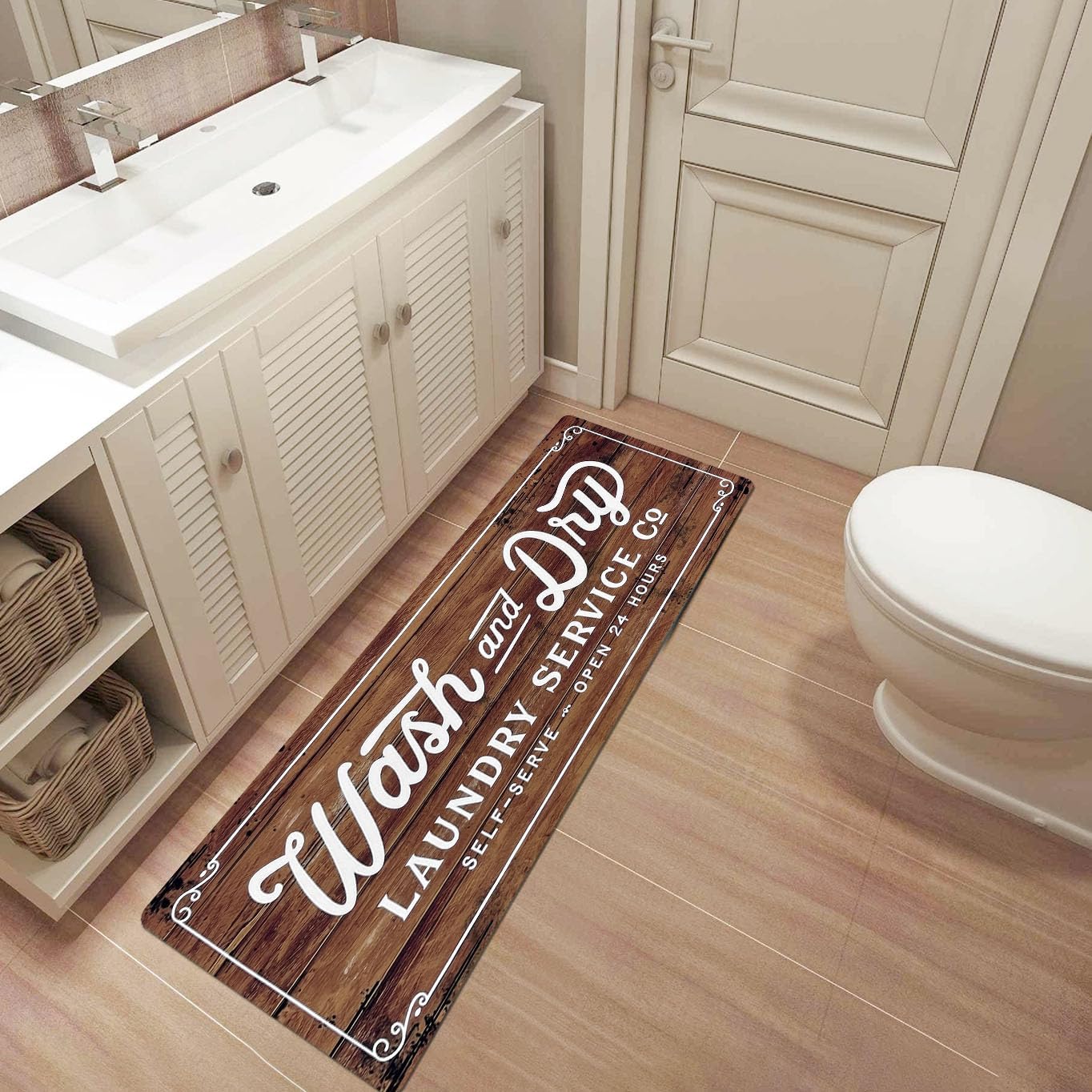 KOZYFLY Laundry Room Rug Runner 20"x48" Non Slip Kitchen Rugs Washable Laundry Room Mat Waterproof Mudroom Floor Carpet Runner Farmhouse Decor, 1.7x4ft, Brown, Wash and Dry