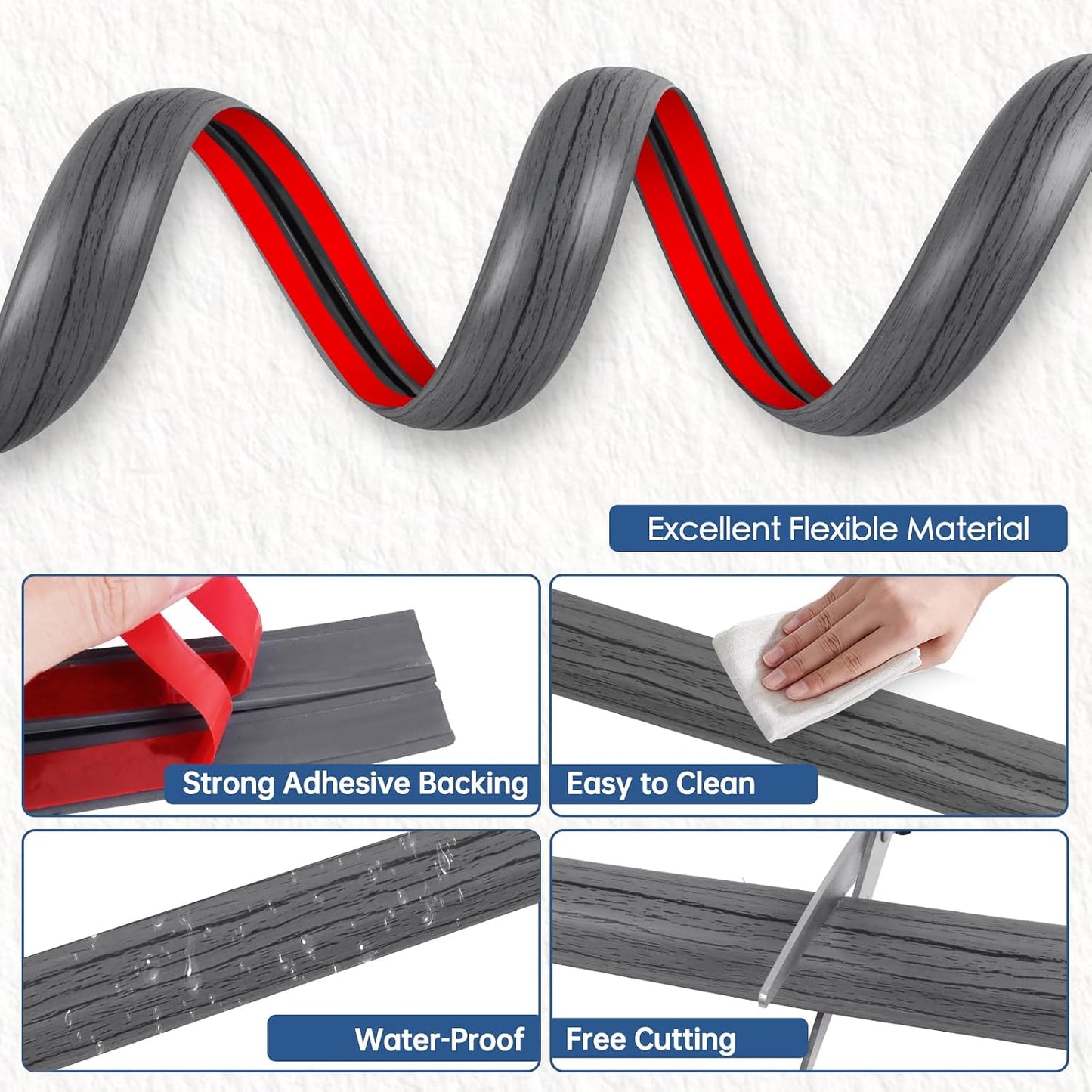 Floor Cord Cover for Wires on Floor Self Adhesive Cord Hider | Floor Cable Cover Floor Wire Covers for Cords Prevent Cable Trips, Cord Cavity W 0.32" x H 0.32", Deep Gray Wood, 20Ft