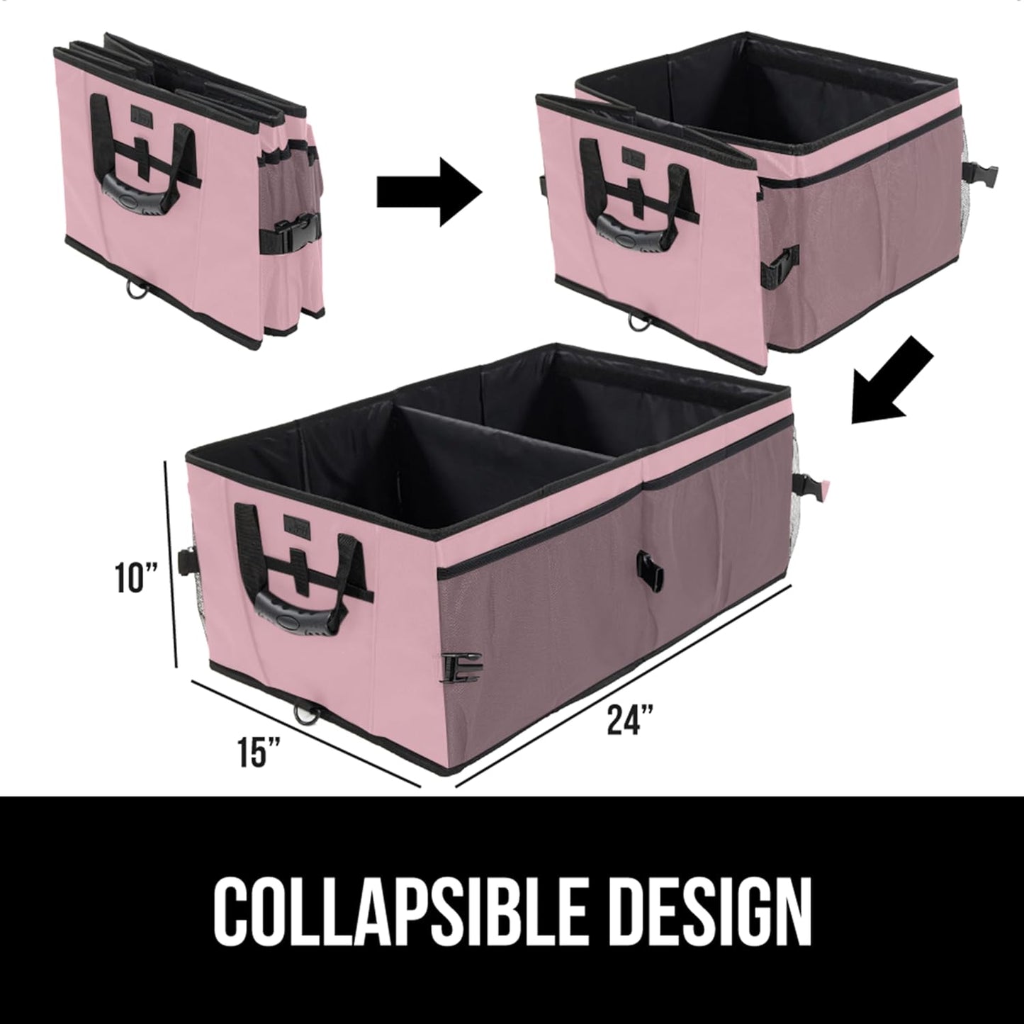 GORILLA GRIP Trunk Organizer for SUV and Cars, Large Capacity Collapsible Car Trunk Storage Organizer, Heavy Duty Car Accessories, Gifts for Mom and Dad, Slip & Water Resistant Multi Compartment, Pink