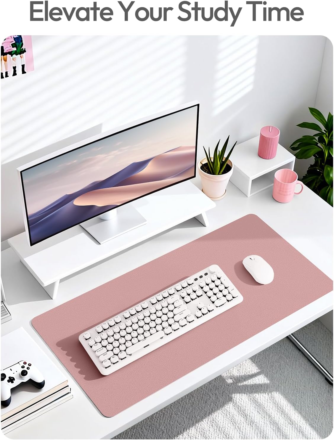 YSAGi Leather Desk Protector, Office Mat, Large Mouse Mat, Non-Slip PU Leather Blotter, Laptop Desk, Waterproof Writing Pad for Office and Home (Pale Mauve, 35.4" x 17")