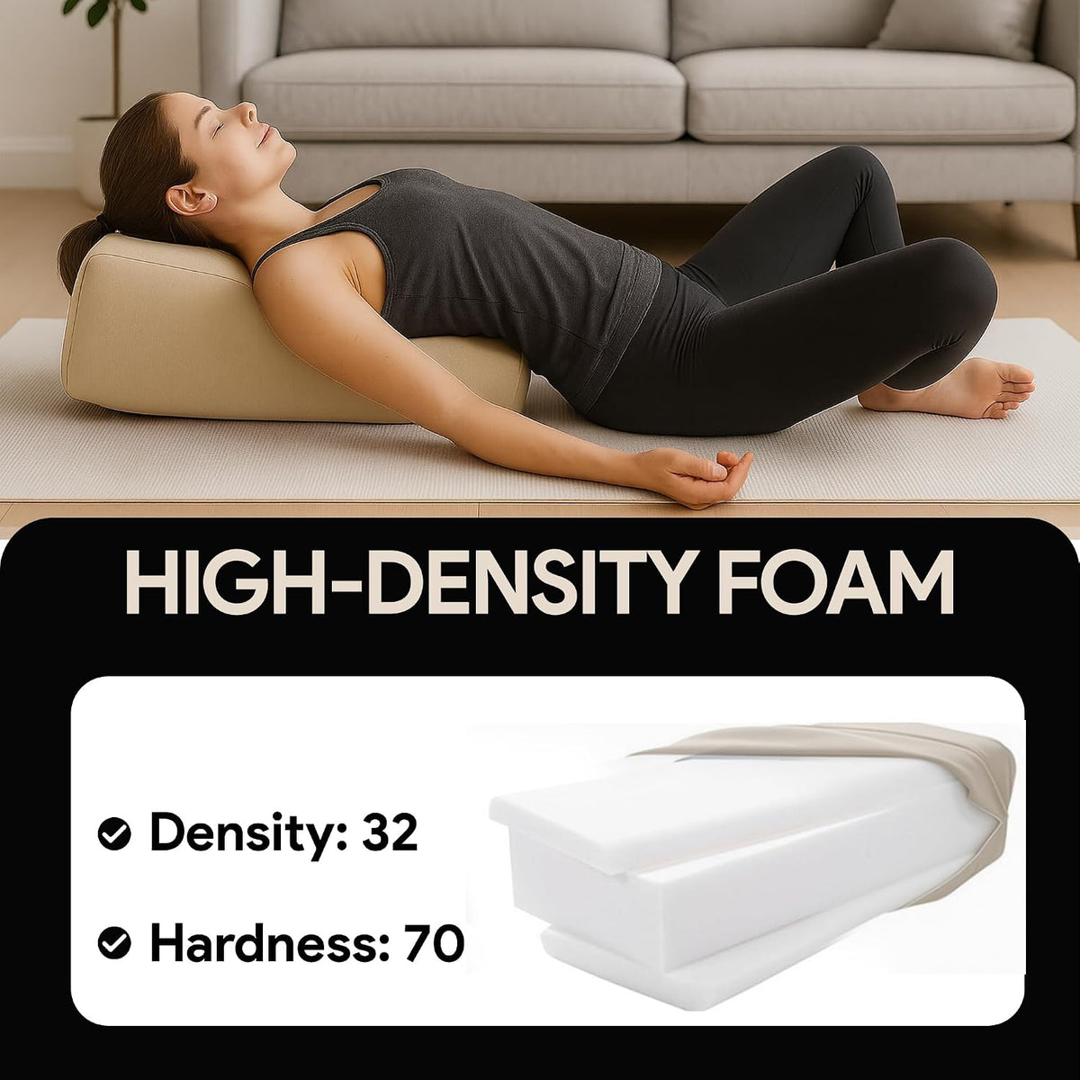 Rectangular Yoga Bolster Pillow for Meditation, Yoga & Back Support – Soft Meditation Cushion with Removable Hand Wash Cotton Cover & Carry Handle (beige)