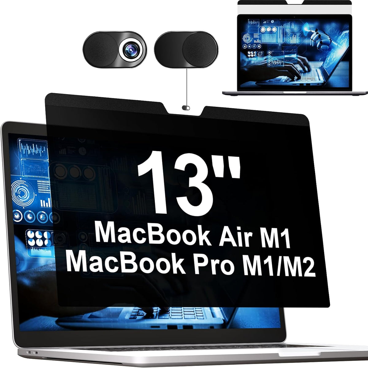 Mamol Magnetic Privacy Screen MacBook Air 13 Inch(2018-2021, M1), Removable Anti Blue Light Glare Filter Screen Protector with Camera Cover for Mac air 13''