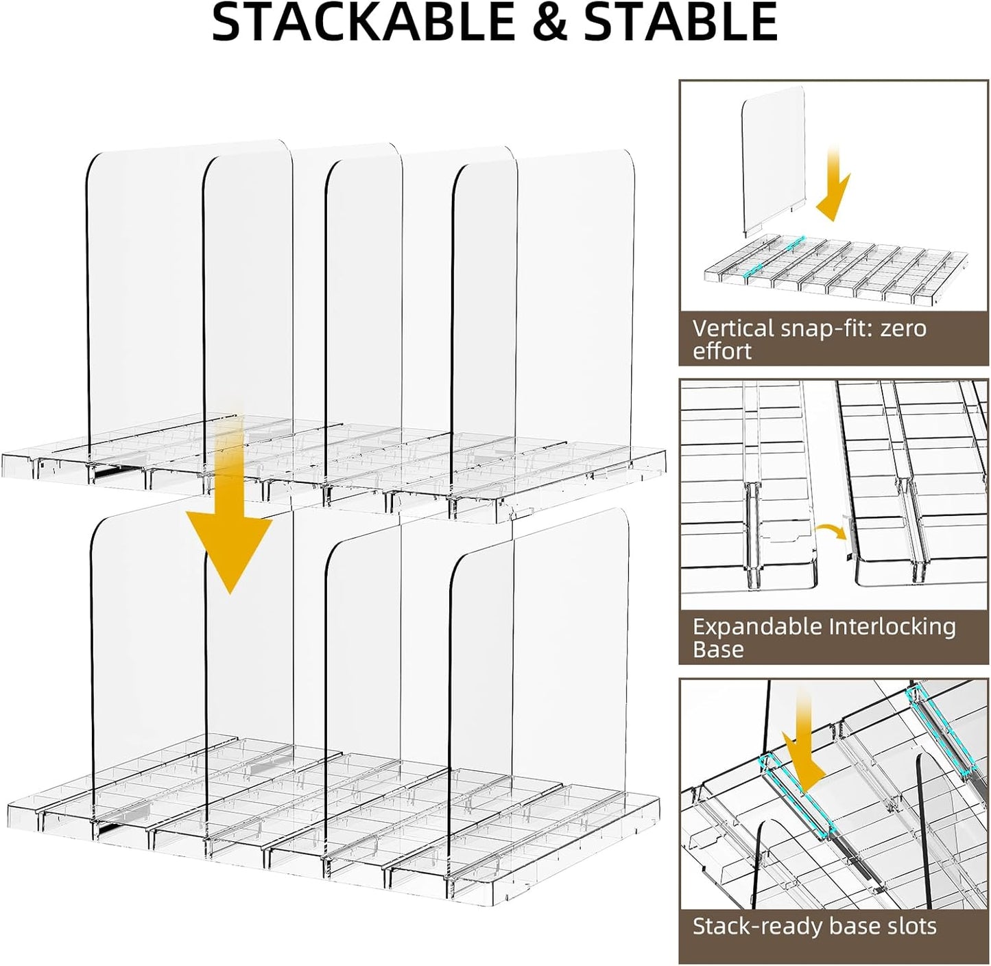 Stackable Bag & Purse Organizer for Closet Acrylic Shelf Dividers for Closet Organization, Clear Handbag Purse Storage Organizer Divider, Keep Clutch, Wallet, Pocketbook Upright, 6 Pack