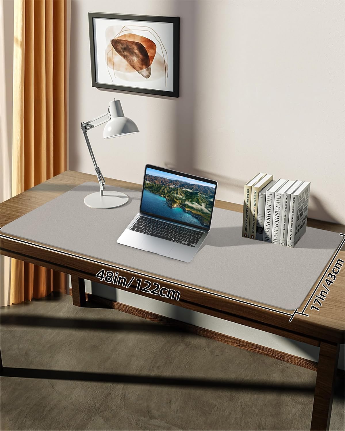 Leather Desk Pad & Protector, Large Mouse Pad & Blotter, Non-Slip PU Leather Desk Cover Mat, Light Grey, 48" x 17"