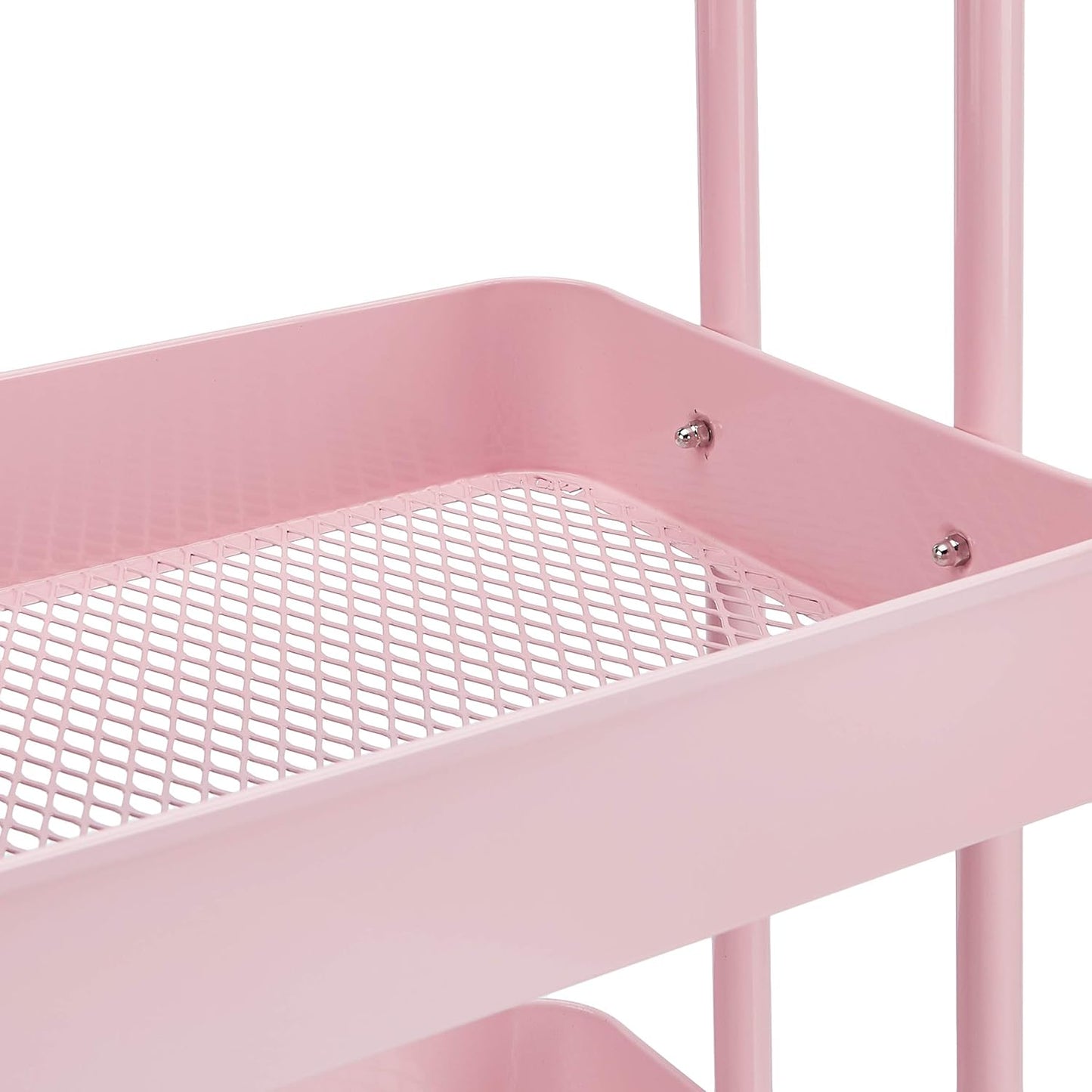 Amazon Basics 3-Tier Rolling Utility or Kitchen Cart, Lockable Wheels, Multifunctional Storage, Metal Storage Organizer, Portable, Dusty Pink