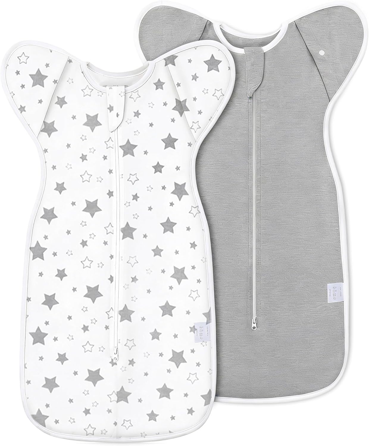 ANYEDDE 2-Pack Baby Swaddle 0-3 Months - Arms Up Swaddle for Newborns, Baby Sleep Bag with Cuff Removable & 2-Way Zipper, Gray Stars Design