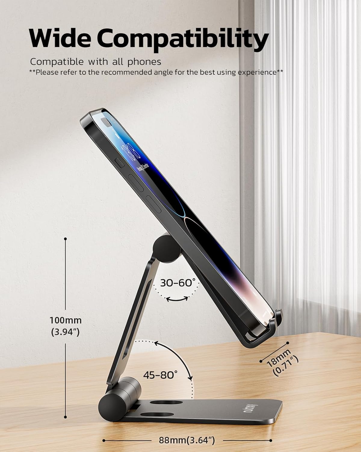 Nulaxy 2 Pack Fully Aluminum Dual Folding Cell Phone Stand, Adjustable Foldable Desktop Phone Holder for Desk Compatible with iPhone 17 16 15 14 13 12 11 Pro Max Xs Xr X 8, All Phones, Black & Silver