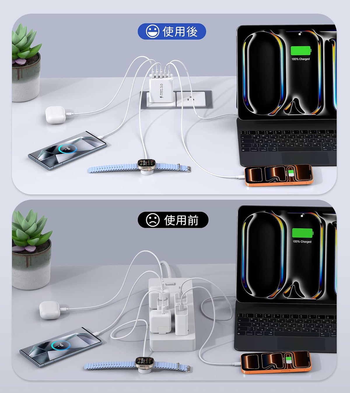 [2-Pack] USB C Wall Charger, 60W USB C Charger Block 5-Port PD Fast Charging Blocks + QC Power Adapter Brick Cube Multiport USB A Plug,Type C Cube for iPhone 17/16/15/14/13/12/Pro,Samsung,for Switch