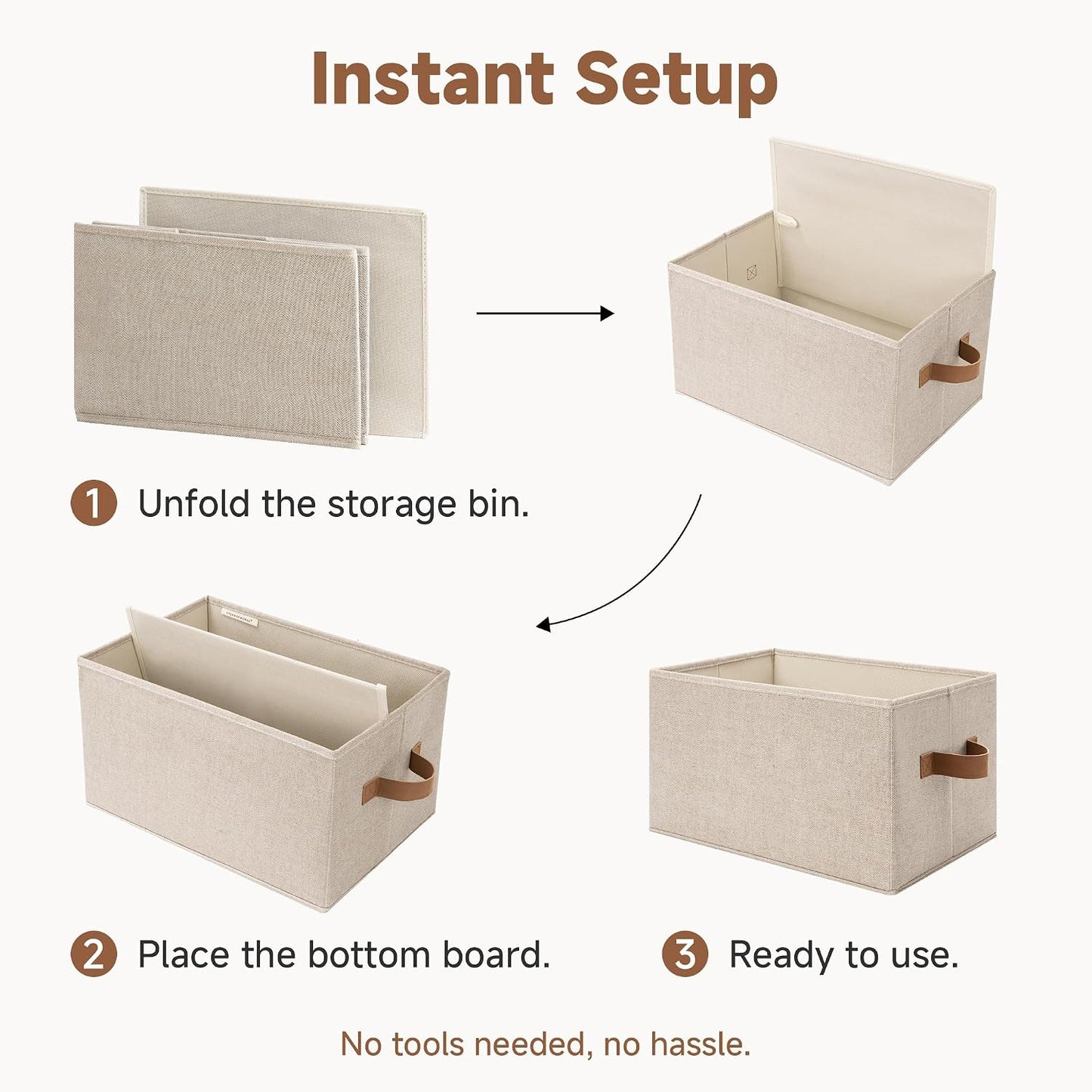StorageWorks Closet Storage Bins, Brown & Beige, Large, 3-Pack | Shelf Baskets for Organization, Linen Closet Organizers and Storage Basket, Foldable Closet Organizer Bins for Clothes
