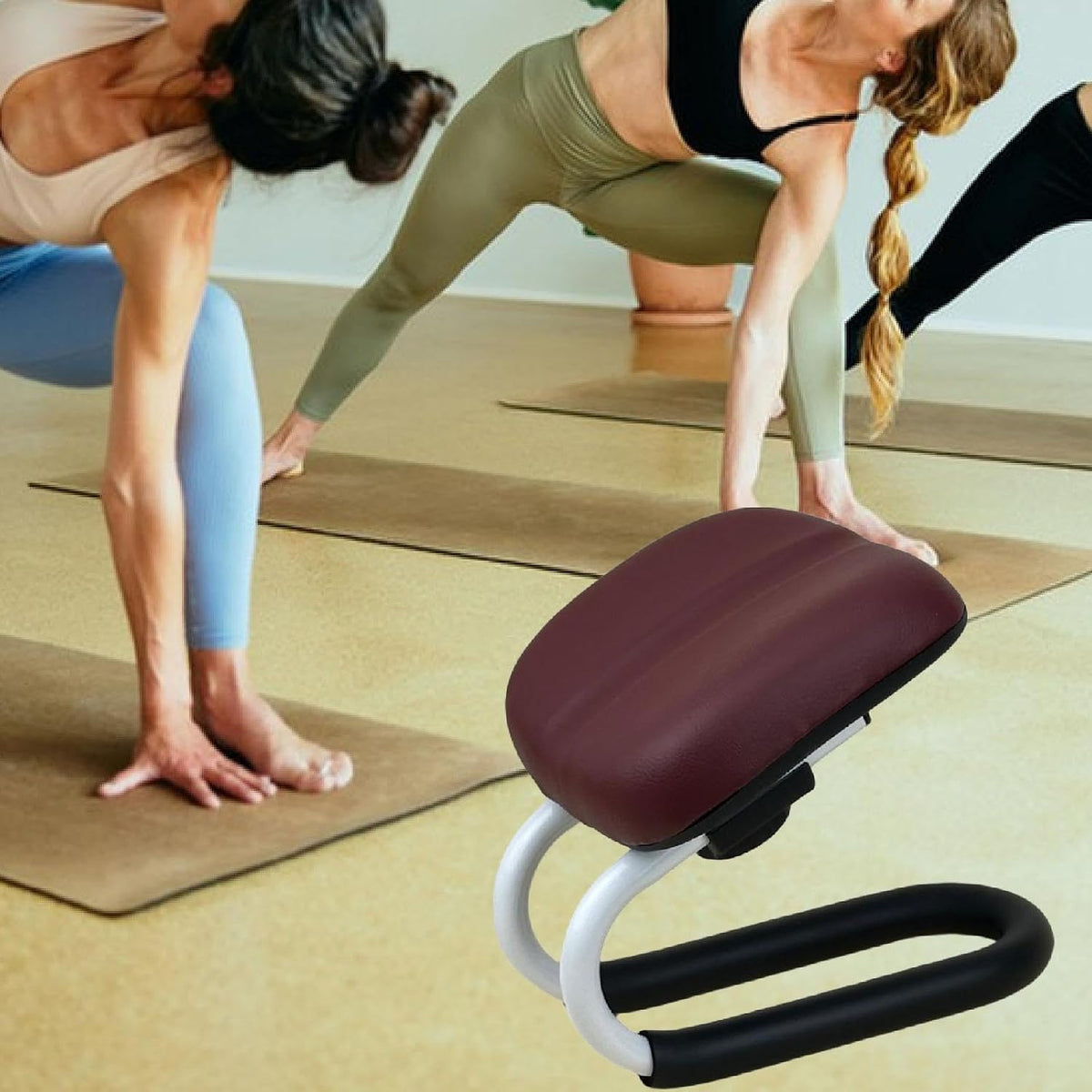 Meditation Bench, Adjustable Height Kneeling Stool with Thick Cushion, Deep Red Seiza Chair for Yoga Zen Prayer Practice