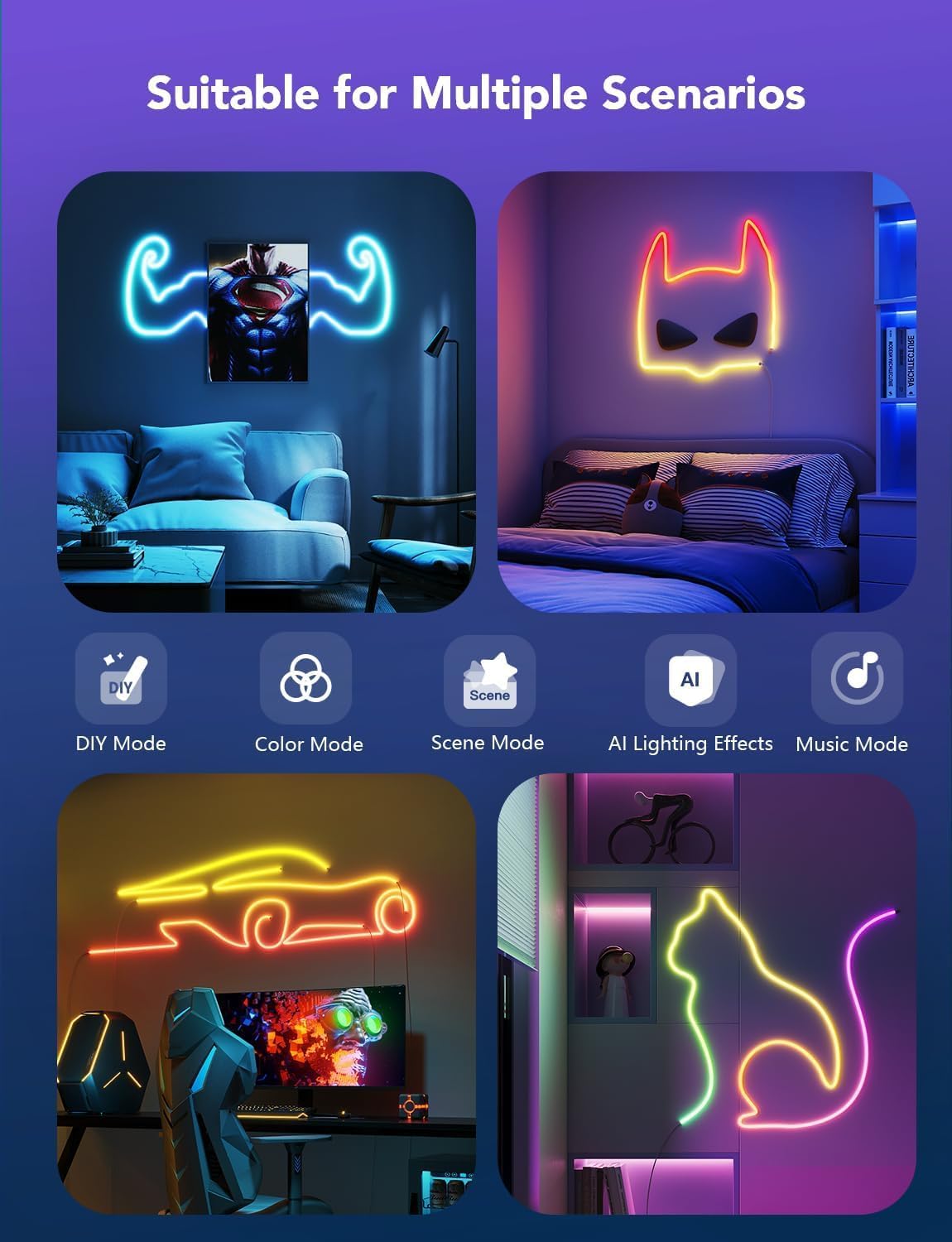Govee RGBIC Neon Lights 32.8ft Works with Matter, Alexa, Google Assistant