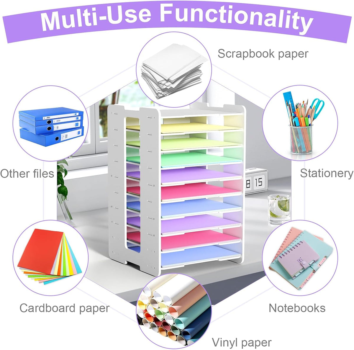 12x12 Paper Organizer,10-Tier Stackable Scrapbook Paper Storage