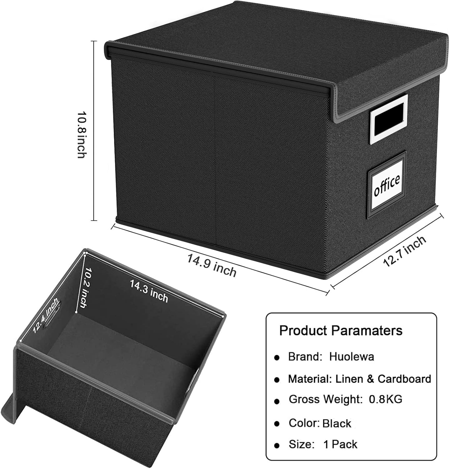 File Organizer Box with Lid, Collapsible File Folder Organizer for Office Document Storage, Filing Box with Plastic Slide for Letter Size Hanging File Folders(1 Pack, Black)