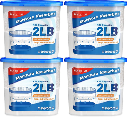 Vacplus Moisture Absorber Buckets – Large Capacity Dehumidifier and Humidity Absorber for Closet, Basement, Bathroom, RV, and Storage Areas, Unscented, 2 lbs, 4 Pack