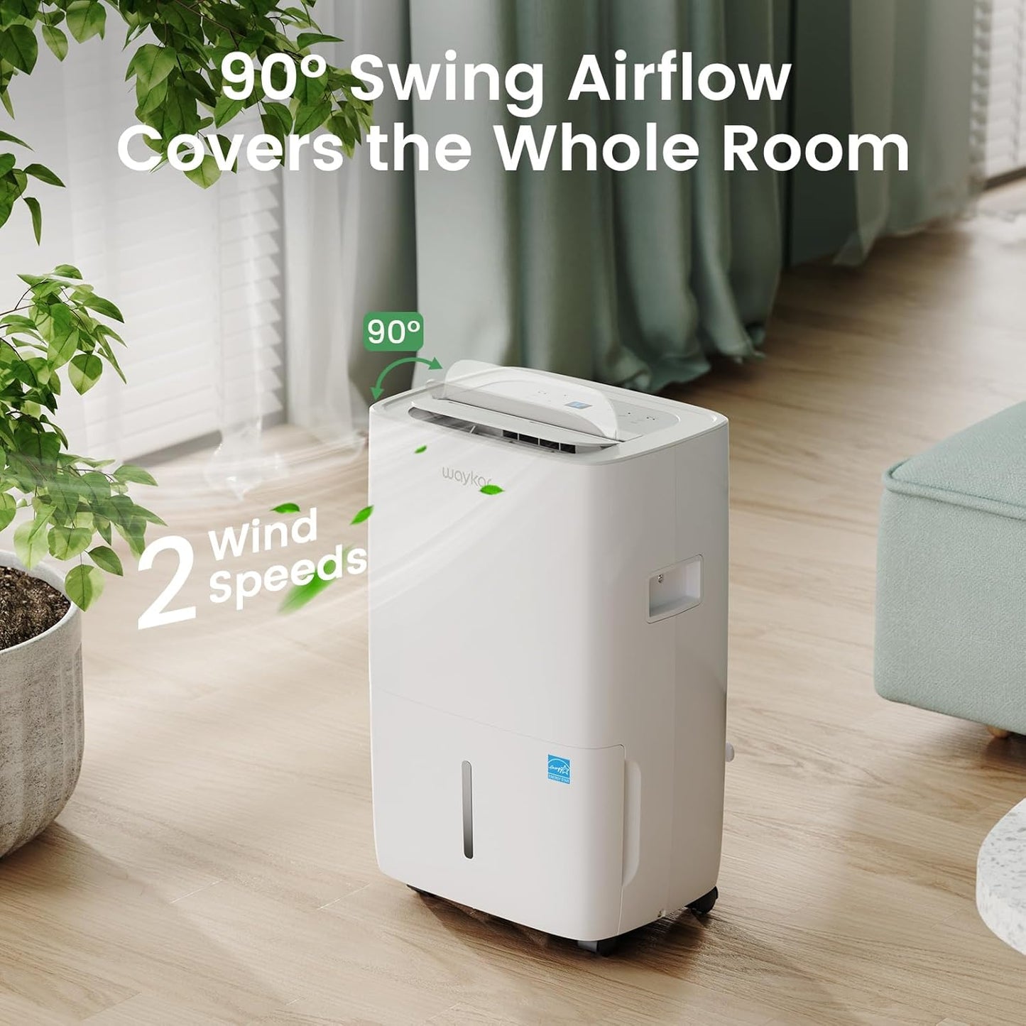 Waykar 80 Pints Energy Star Dehumidifier for Spaces up to 5,000 Sq. Ft at Home, in Basements and Large Rooms with Drain Hose and 1.14 Gallons Water Tank