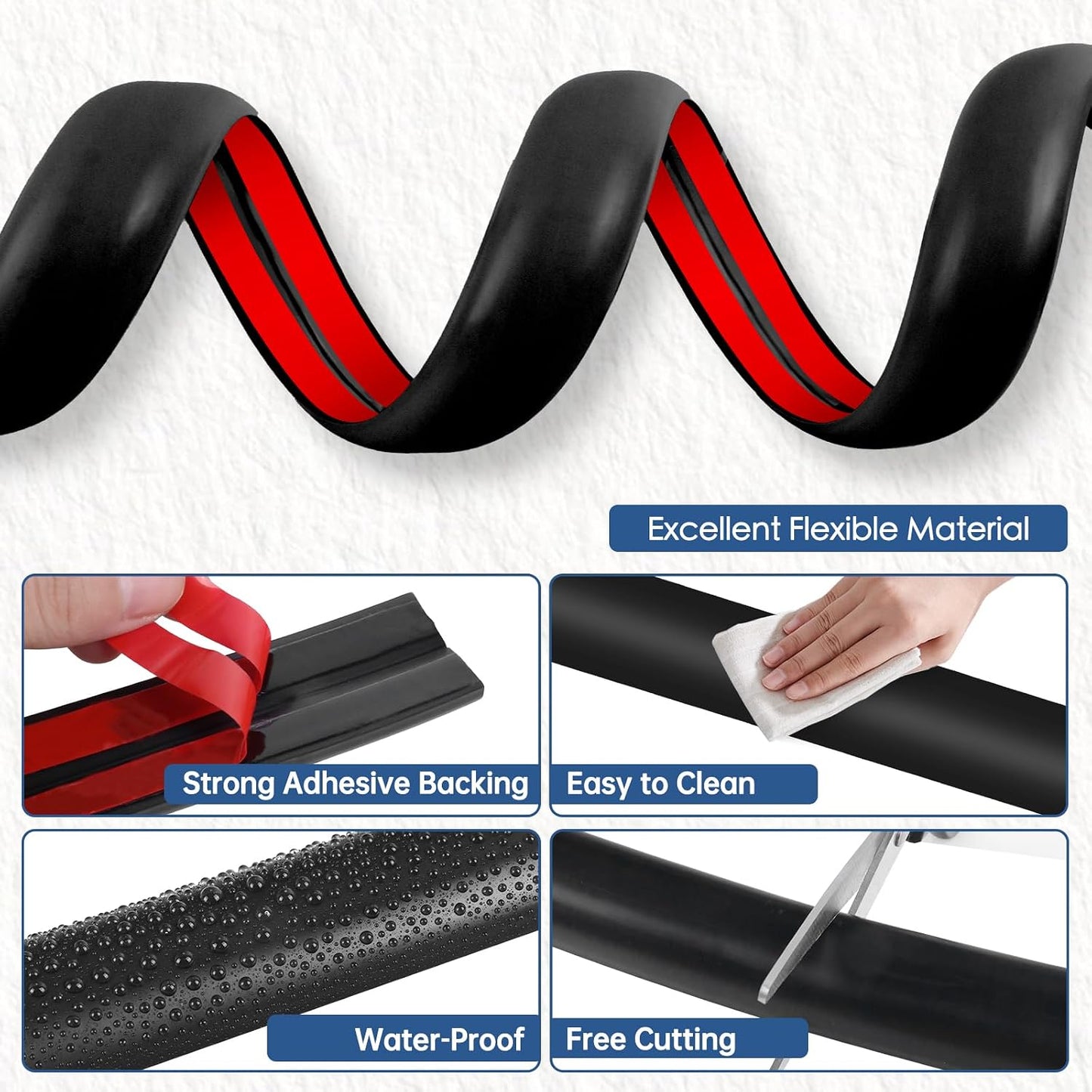 Floor Cord Cover for Wires on Floor Self Adhesive Cord Hider | Floor Cable Cover Floor Wire Covers for Cords Prevent Cable Trips, Cord Cavity W 0.32" x H 0.32", Black, 10Ft