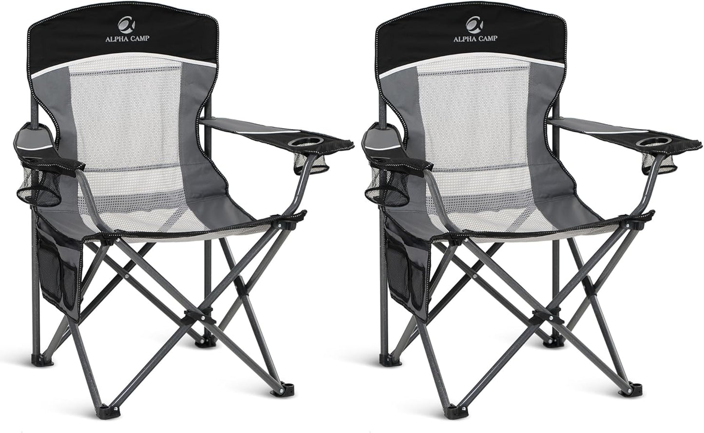 ALPHA CAMP Heavy Duty Camping Chair 500LBS Capacity, Oversized Folding Chair for Heavy People, Padded Portable Outdoor Chair with Cooler Bag & Cup Holder for Camping, Fishing, Beach