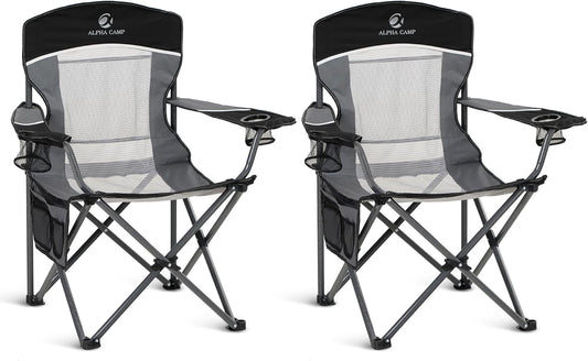 ALPHA CAMP Heavy Duty Camping Chair 500LBS Capacity, Oversized Folding Chair for Heavy People, Padded Portable Outdoor Chair with Cooler Bag & Cup Holder for Camping, Fishing, Beach