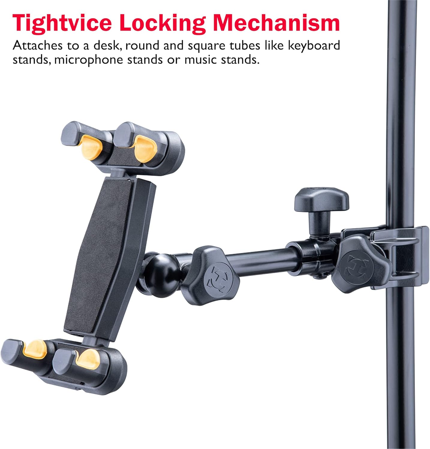 Hercules DG307B Adaptive Series 2-in-1 Smartphone/ Tablet Holder, 6.1” to 13”, Attaches to Desk, Round & Square Tubes, w/ a Lumintrail Cleaning Cloth