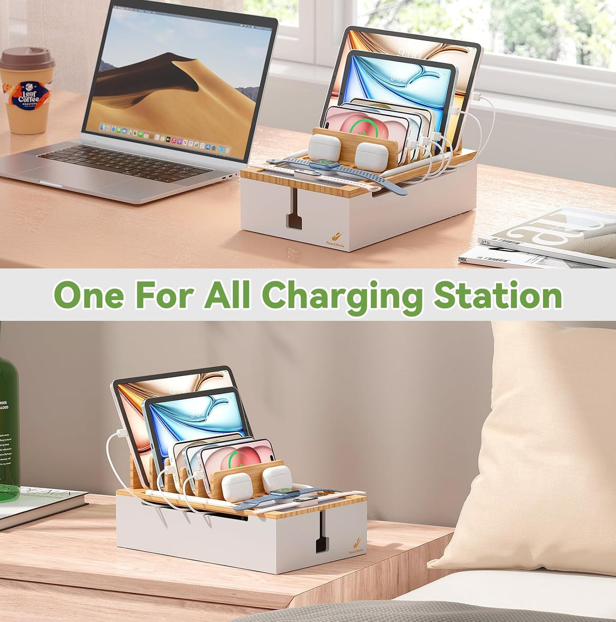 Pezin & Hulin Charging Station, Natural+White (No USB Charger and Cables)