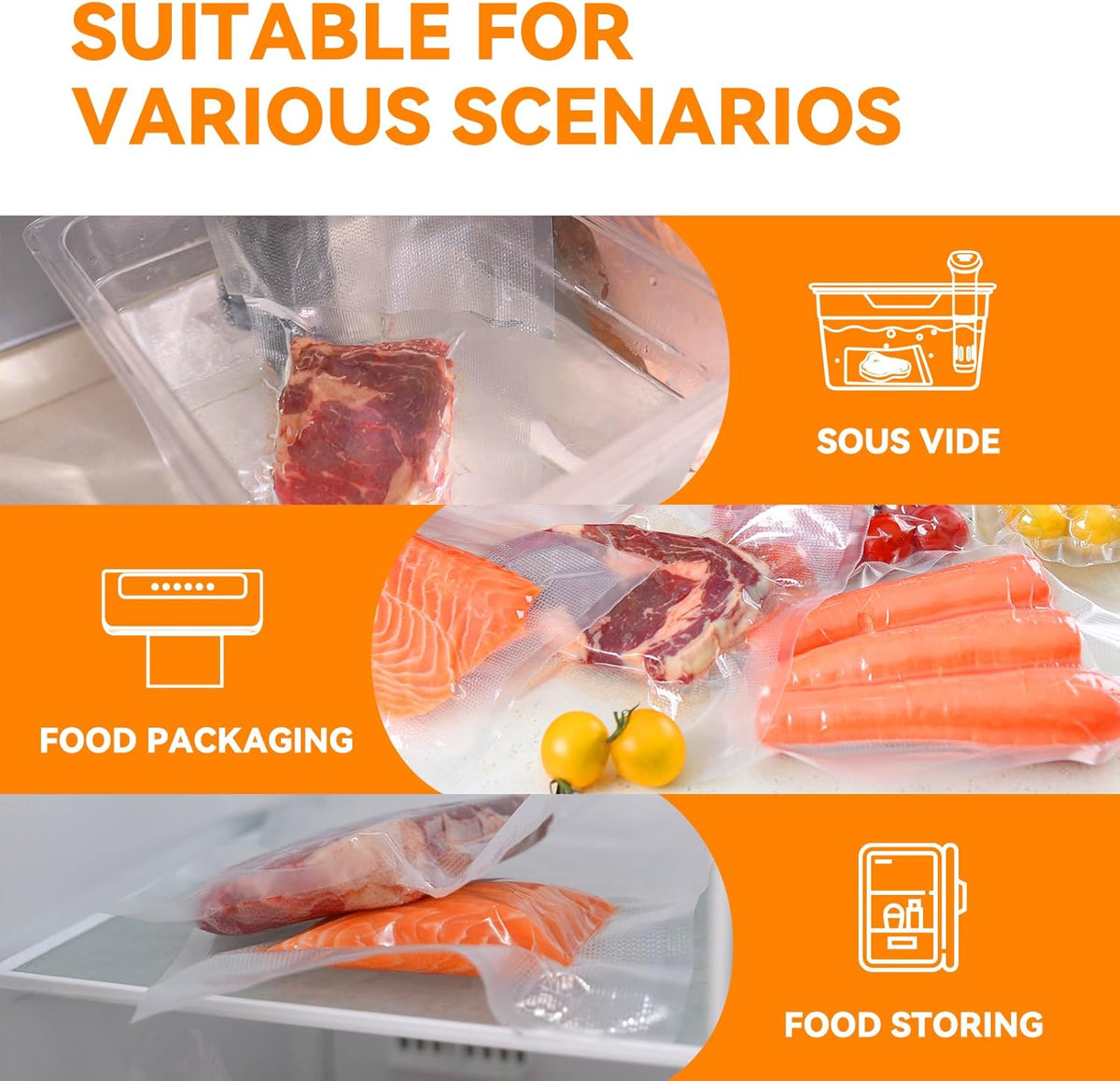 [2024 New] 6" x 50', 8" x 50' and 11" x 50' 3 Pack Rolls, Vacuum Sealer Rolls Bags for Food, Great for Food Storage, Sous Vide and Meal Prep, Wevac Lite