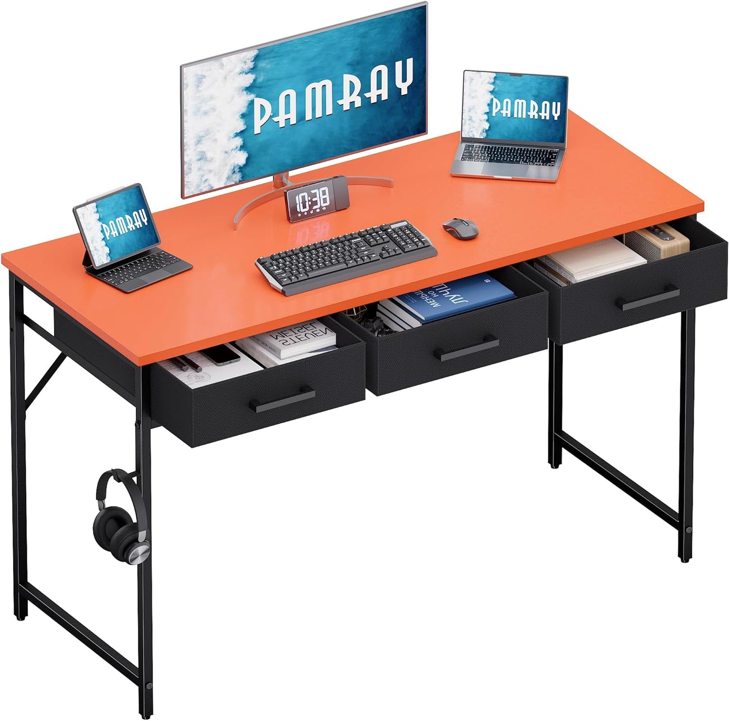 Pamray 32 Inch Small Computer Desk with 2 Drawers for Bedroom Study Writing Home Office Table for Small Spaces Grey