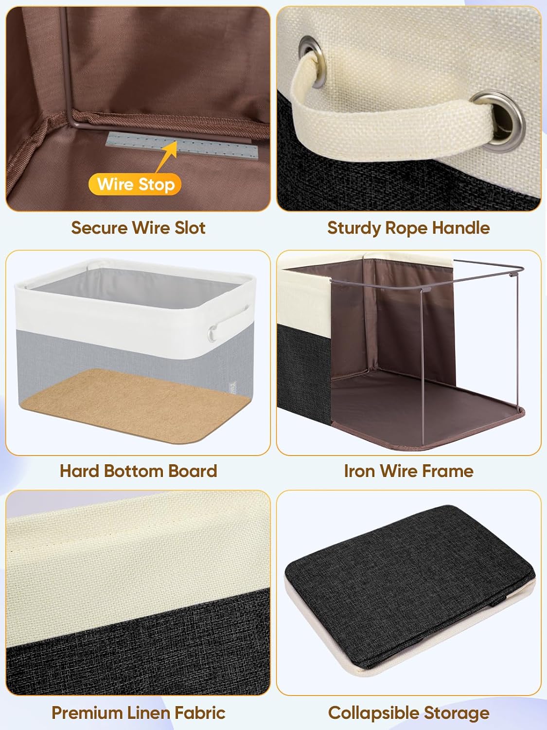 BALEINE 3 Pack Fabric Closet Storage Bins for Shelves, Linen Closet Organizers and Storage, Decorative Baskets for Organizing, Shelf, Clothes, Home, Office (Black, 14''x10''x8.5'')