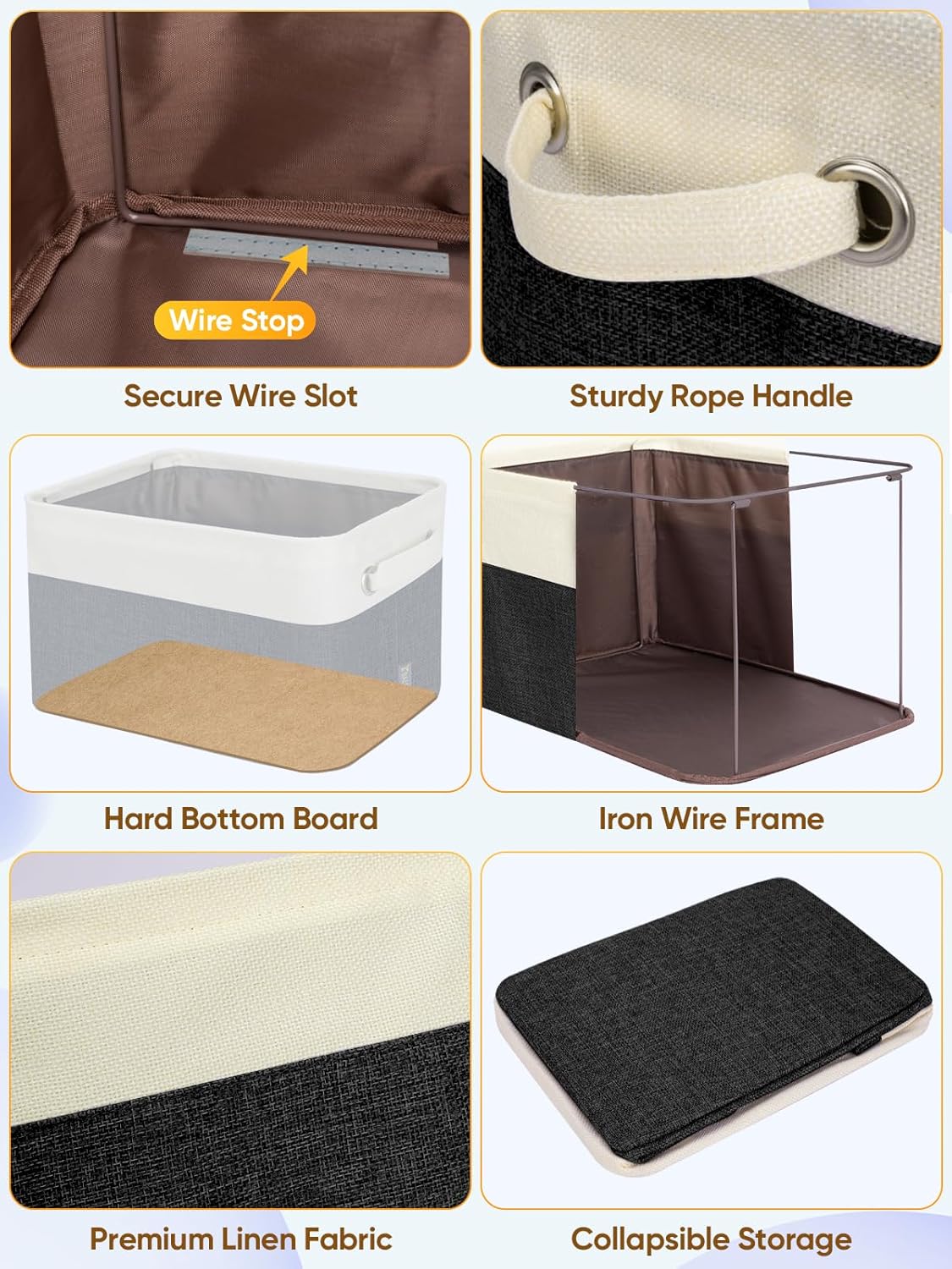 BALEINE 4 Pack Fabric Closet Storage Bins for Shelves, Linen Closet Organizers and Storage, Decorative Baskets for Organizing, Shelf, Clothes, Home, Office (Black, 14''x10''x8.5'')