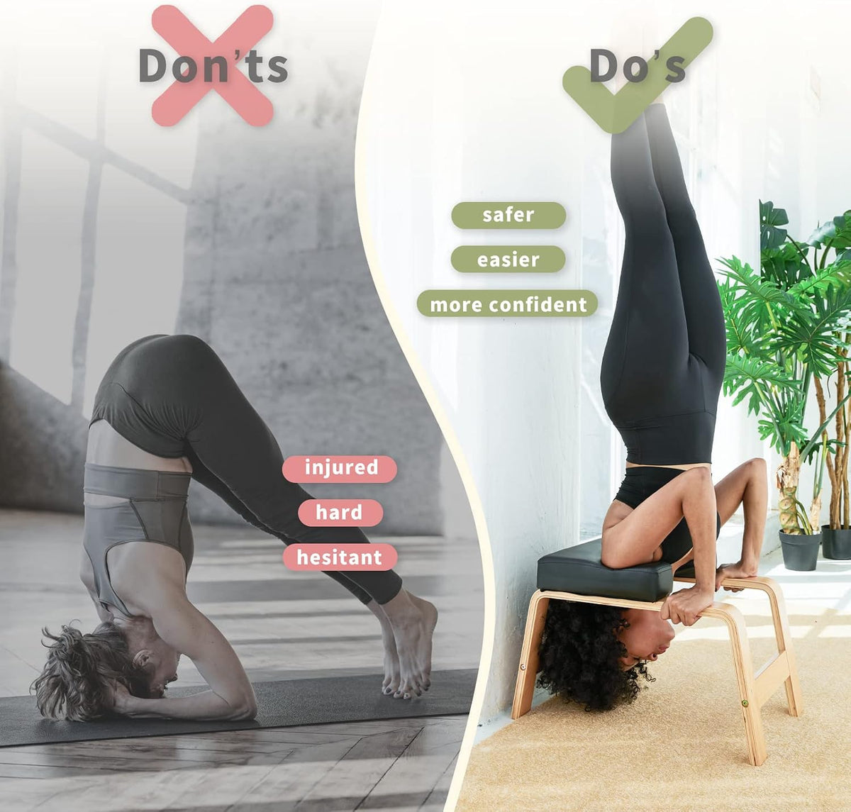 Yoga Inversion Bench- Headstand Bench for Home & Gym, Relieve Stress, Strengthen Core, Improve Sleep & Digestion(Two Resistance Bands For Free)