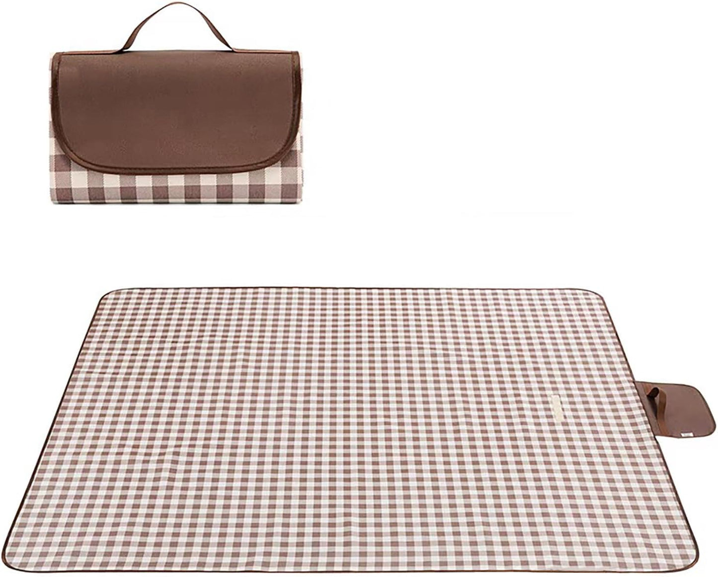 Wind Tour Waterproof Picnic Blanket with Carry Strap - Foldable Sandproof Outdoor Mat for Camping, Beach, Park - 59" x 71",Coffee Grid (Single Mat)