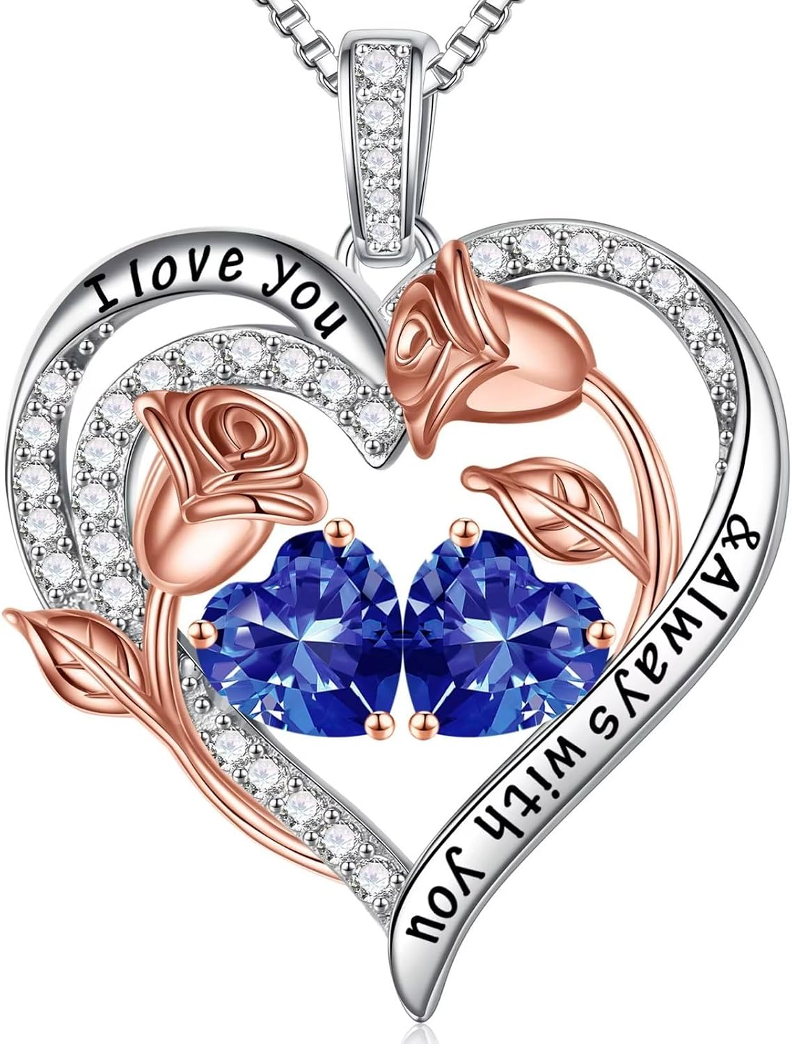 Iefil Birthstone Necklace for Women - Rose Heart Necklace
