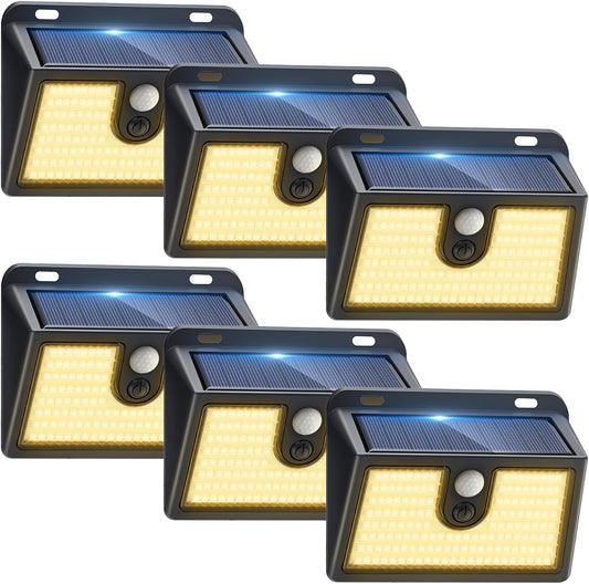 [6 Packs] Solar Motion Sensor Outdoor Lights, Super Bright Solar Lights Outdoor Waterproof, 3 Lighting Modes Security Wall Light for Outside Walking Dog Fence Backyard Deck Garden Door Step Garage