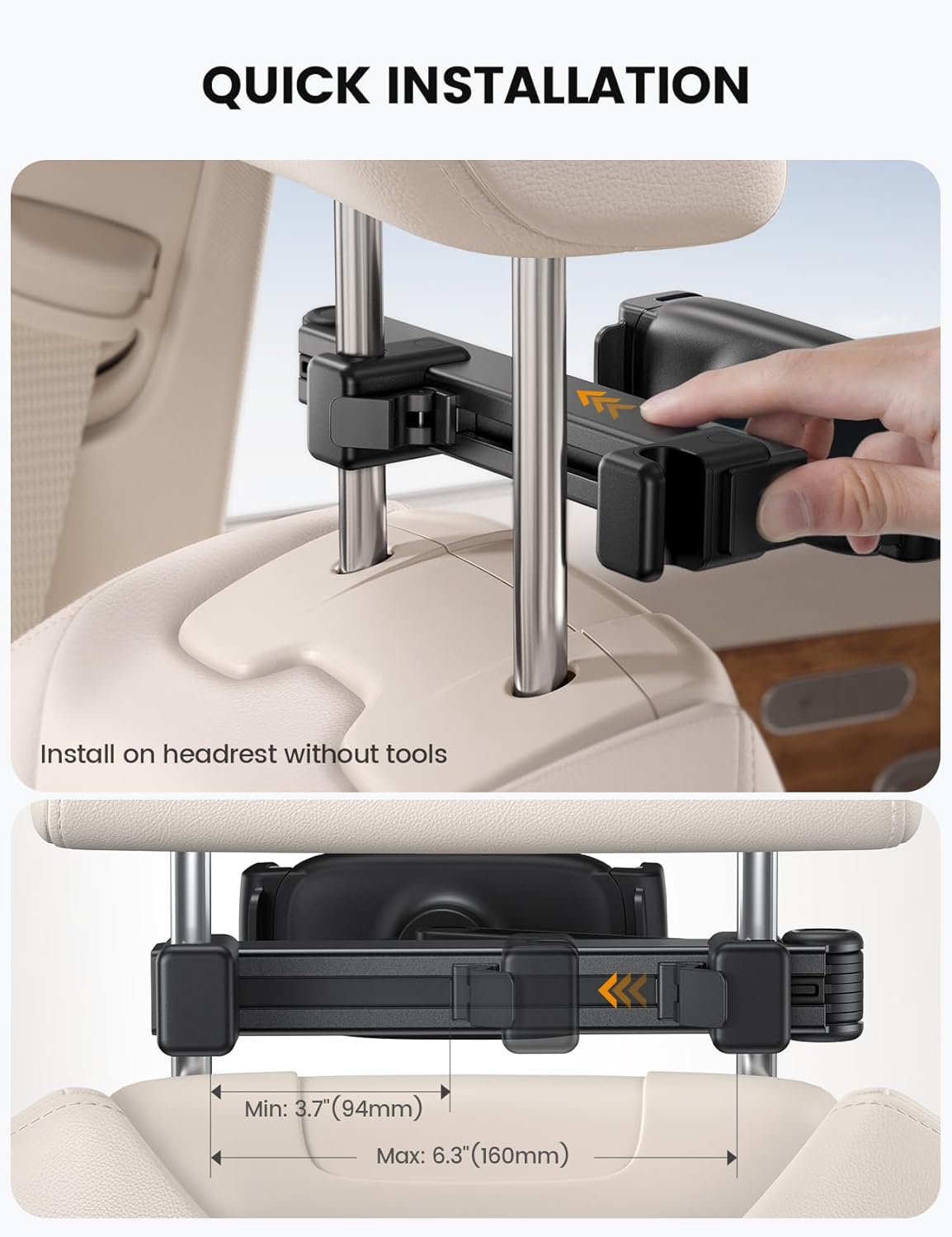 Lamicall Car Headrest Tablet Holder - [Lockable] [3 in 1 Extension Arm] Upgrade Tablet Mount for Car Backseat, Gifts Road Trip Essentials for Kids, for iPad Pro Air Mini, Fire HD, 4.7-13" Tablets