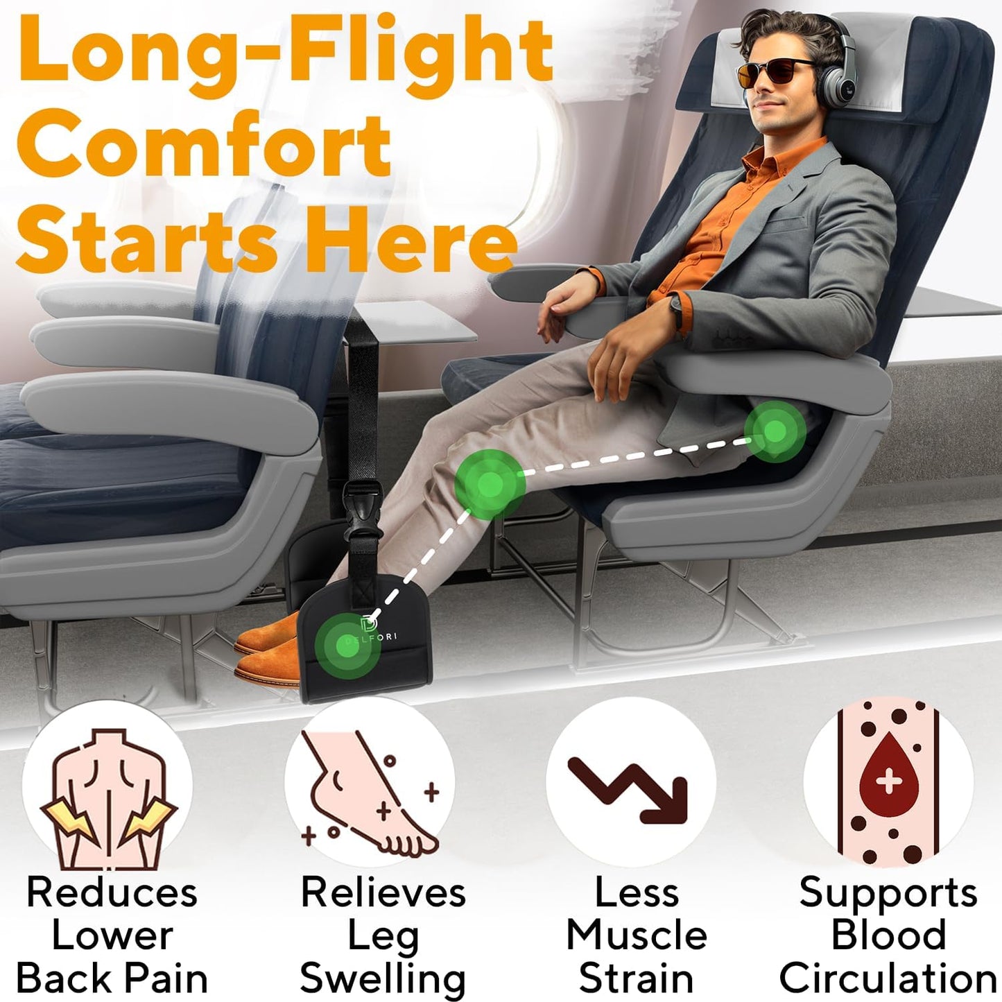 Portable Airplane Footrest for Airplane Travel - Comfortable Foot Hammock w/Memory Foam & Hardboard for No Feet Clashing - Ideal for Pain and Swelling Relief - Travel Essentials to Relax Your Feet