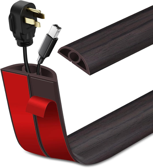 LSGCQ Floor Cord Cover Self Adhesive Cord Hider Floor Cable Management | Cord Covers for Wires on Floor Cable Cover, Prevent Cable Trips, Cable Cavity 0.32" W x 0.32" H, 20Ft, Dark Walnut