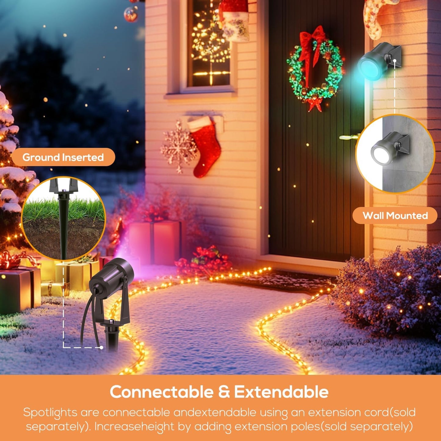 SUNTHIN Outdoor Landscape Lighting with Dusk to Dawn Sensor Controller & Remote, RGBW Color Changing Spot Uplights, 4 Pack
