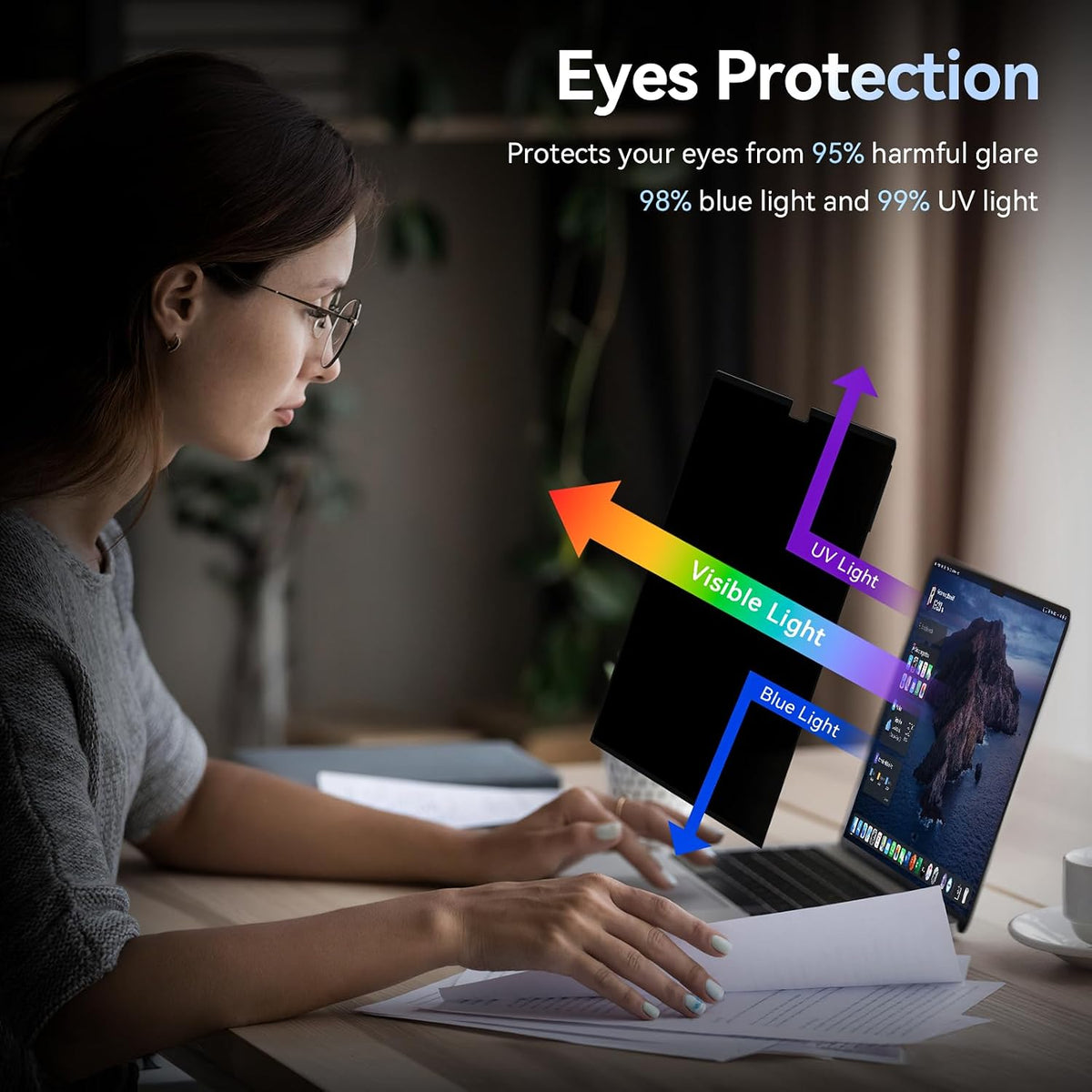 Privacy Screen Protector Compatible with MacBook Air 13.6 Inch (2022-2026), Easy On/Off Removable Anti Spy Blue Light Glare Shield Film Laptop Privacy Filter for Apple Mac Air 13" M2 (A2681 A3113 A3240 A3449)