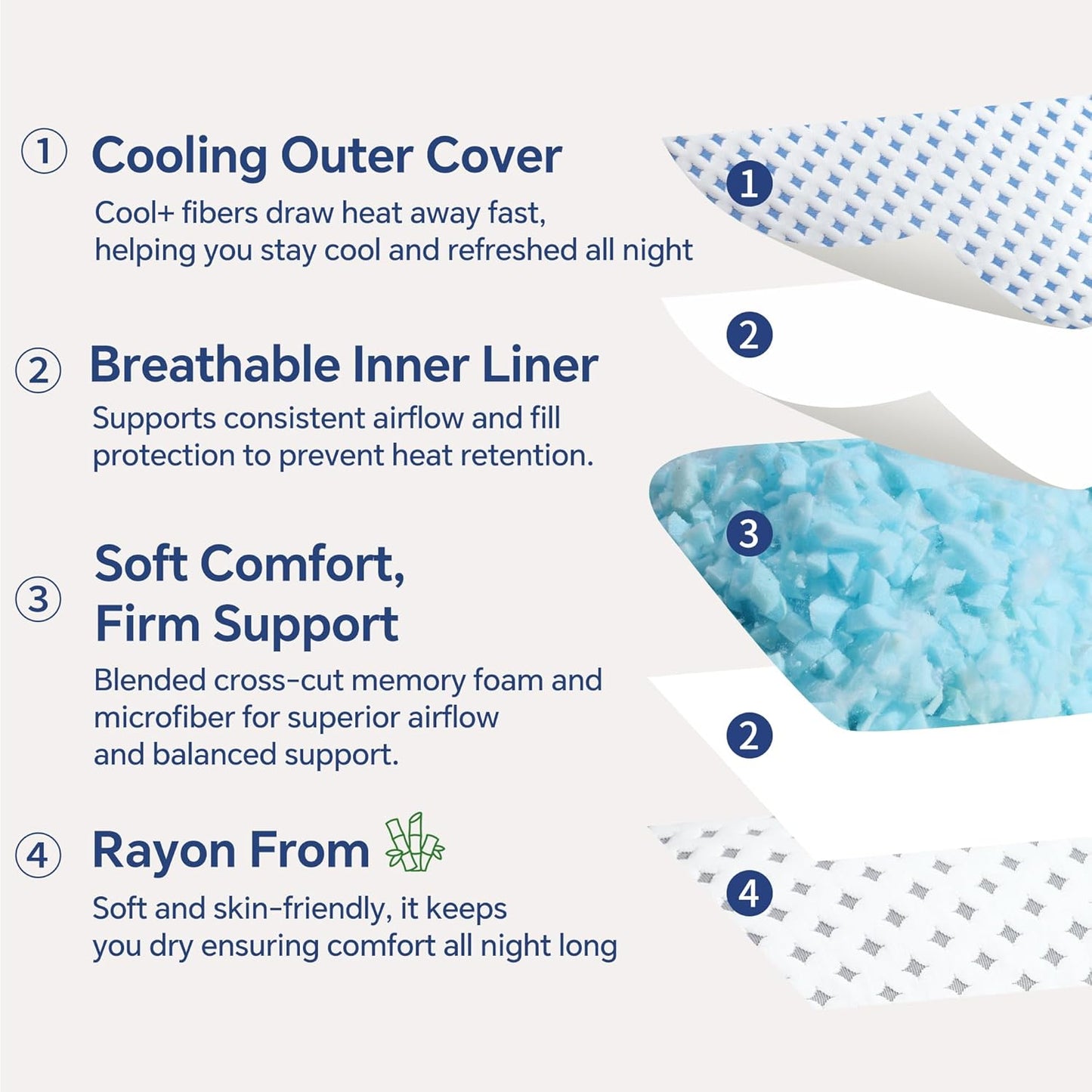 Memory Foam Pillows 2 Pack – Adjustable Loft Cooling Pillows King Size Set of 2 for Sleeping, Firm, Supportive, and Breathable Design for Hot, Side, Back, and Stomach Sleepers