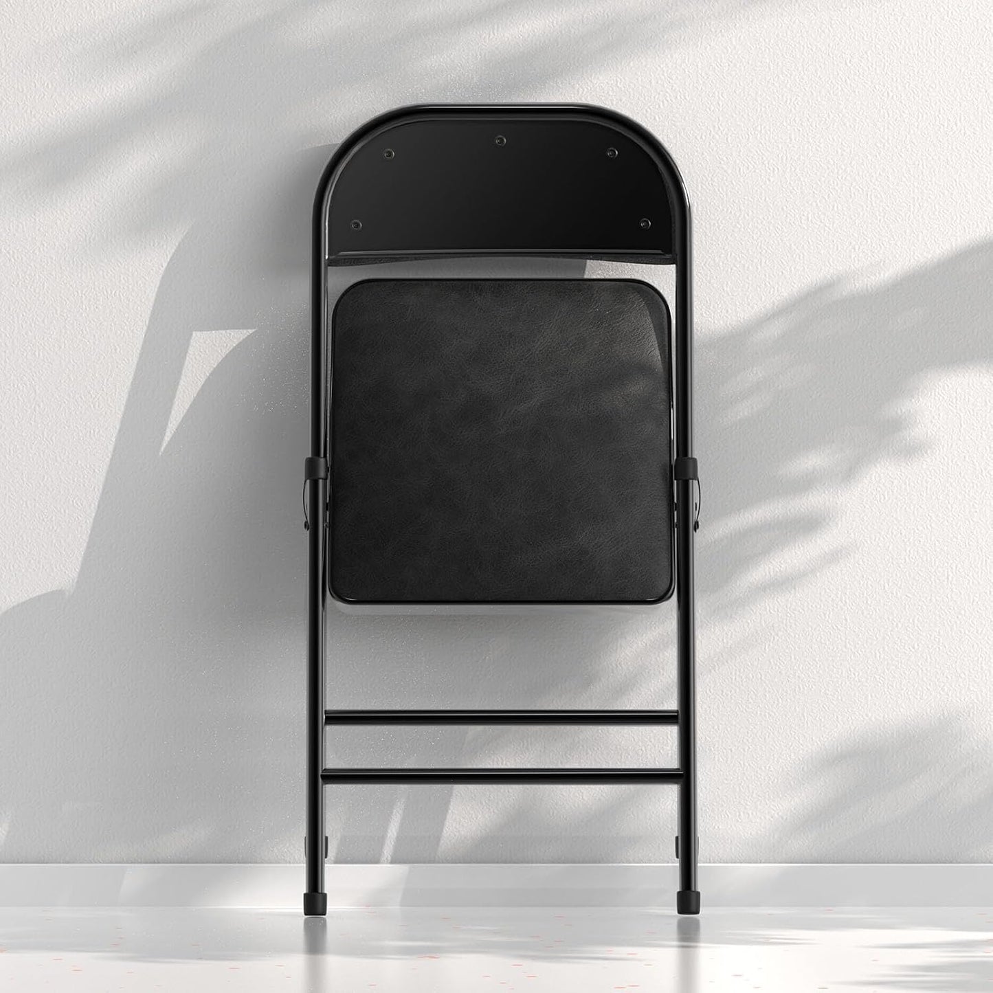 Nazhura 4 Pack Folding Chairs with Padded Vinyl Cushion Chairs with Comfortable Cushion and Durable Steel Frame for Home and Office, for Indoor and Outdoor Events (Black, Vinyl)