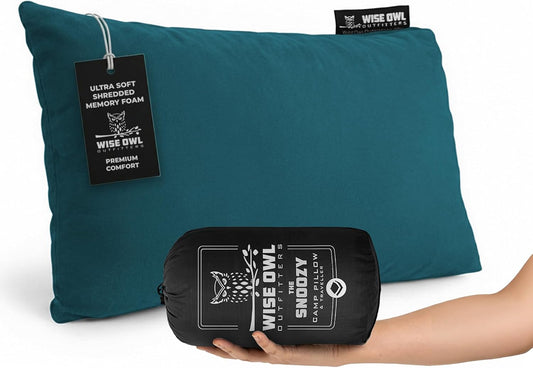 Wise Owl Outfitters Camping Pillow – Memory Foam Travel Pillow for Airplane Sleeping, Hiking, Backpacking & Outdoor Use - Small & Portable for Adults, Car, Camp & Tent