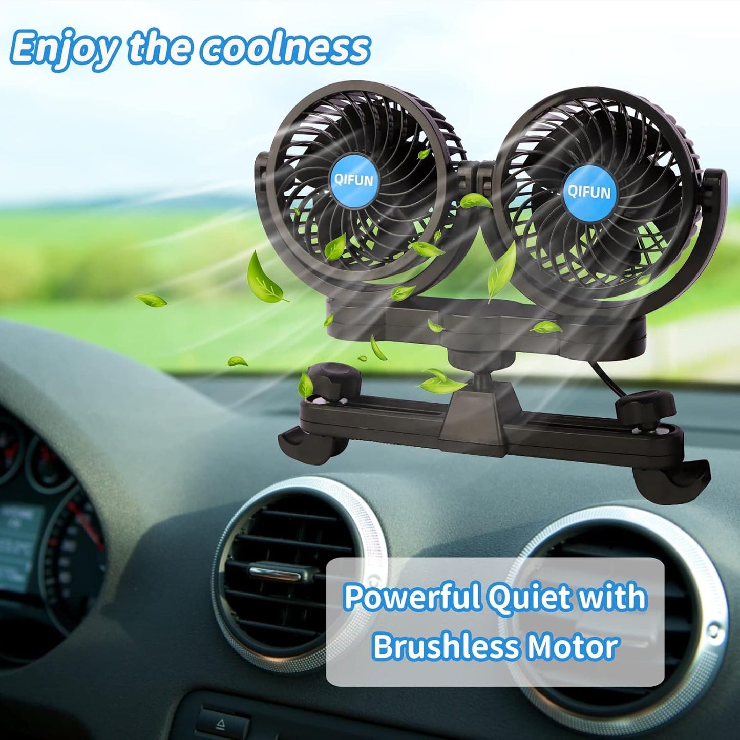 QIFUN 12V Car Fan, Portable Car Fan Cool Gadgets for Rear Seat Passenger, 4'' Headrest 360° Rotatable Backseat Car Cooling with Stepless Speed Regulation for Vehicles, SUV, RV, Boat