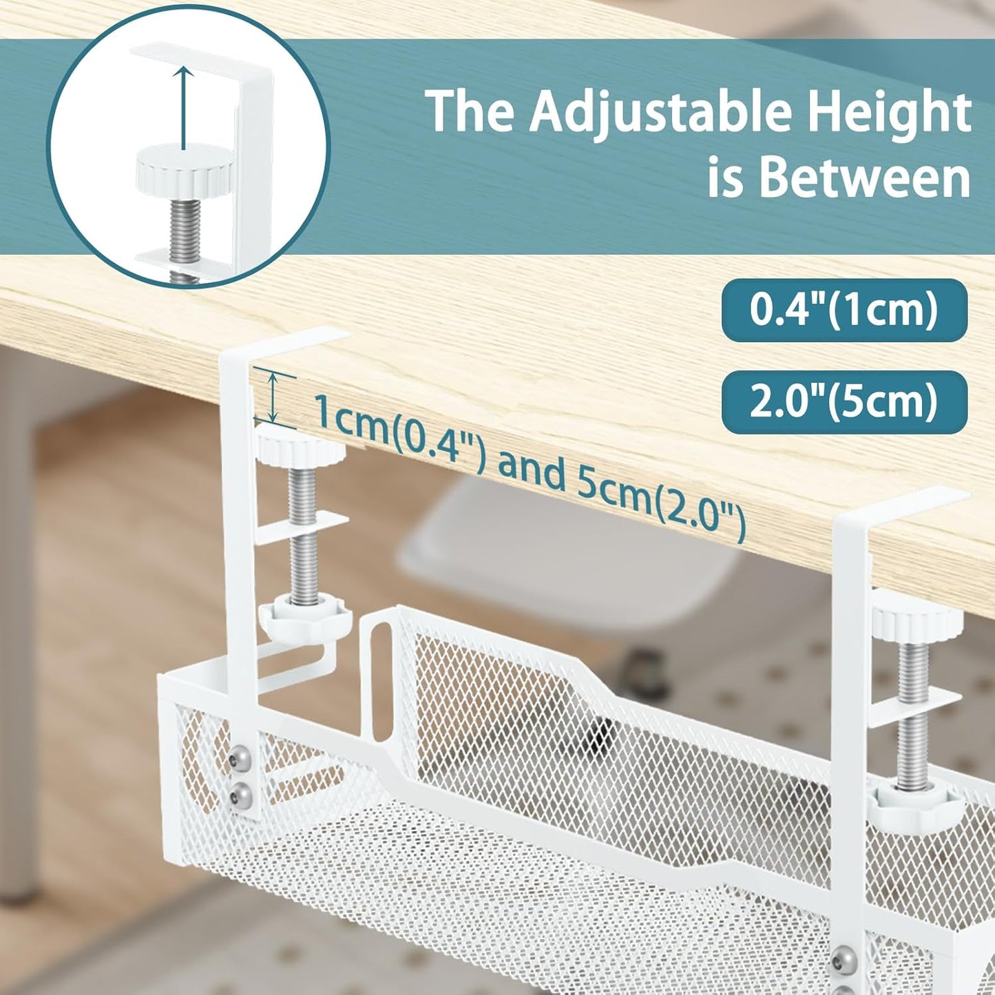 Under Desk Cable Management Tray, No Drill Mesh Cable Tray Cord Organizer | Wire Management Tray Cable Management Rack, Cable Management Box (White)
