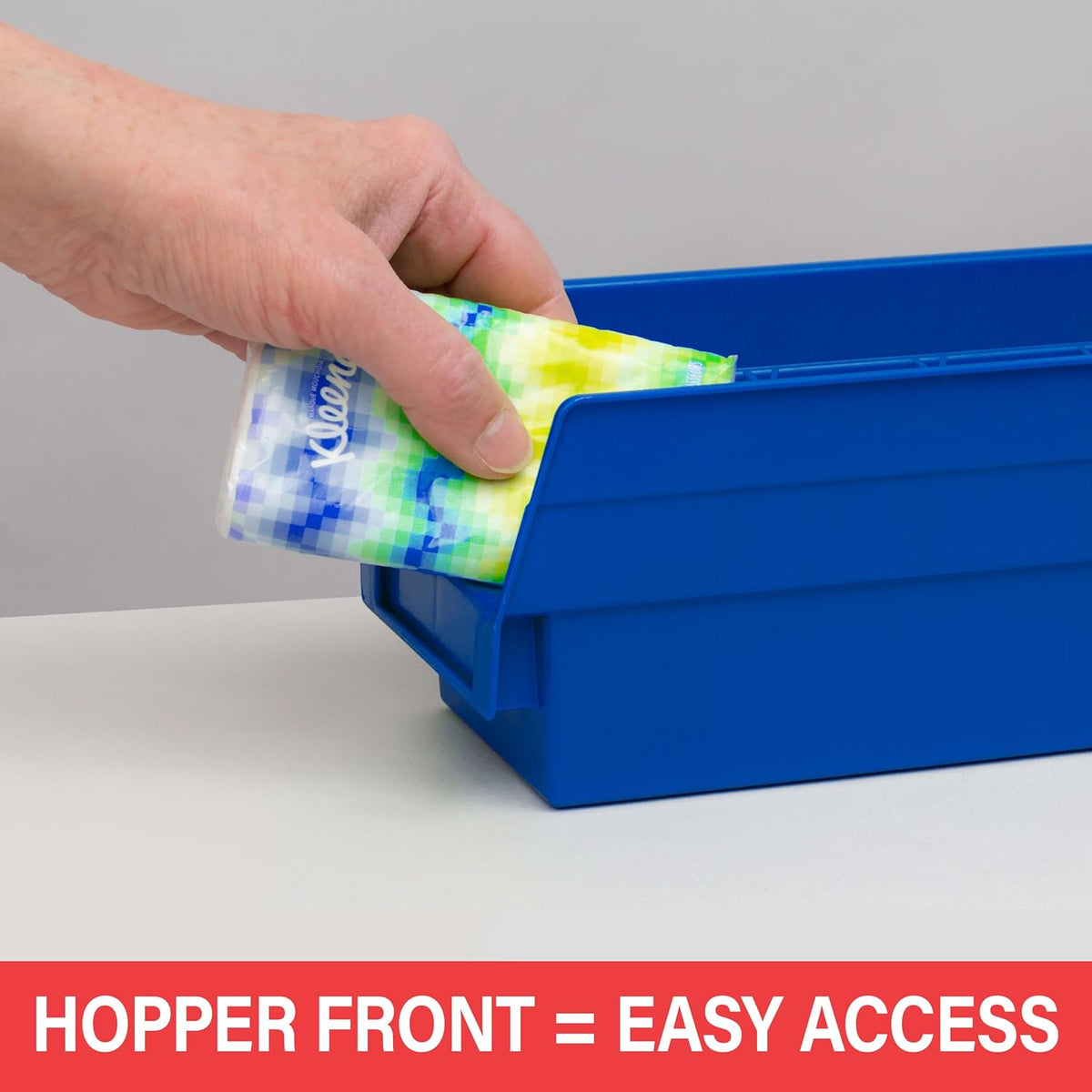 Akro-Mils 30120 Plastic Shelf Bins, Heavy Duty Storage Bins for Garage, Closet, and Drawer Organization, 12" x 4" x 4", Blue, 24-Pack